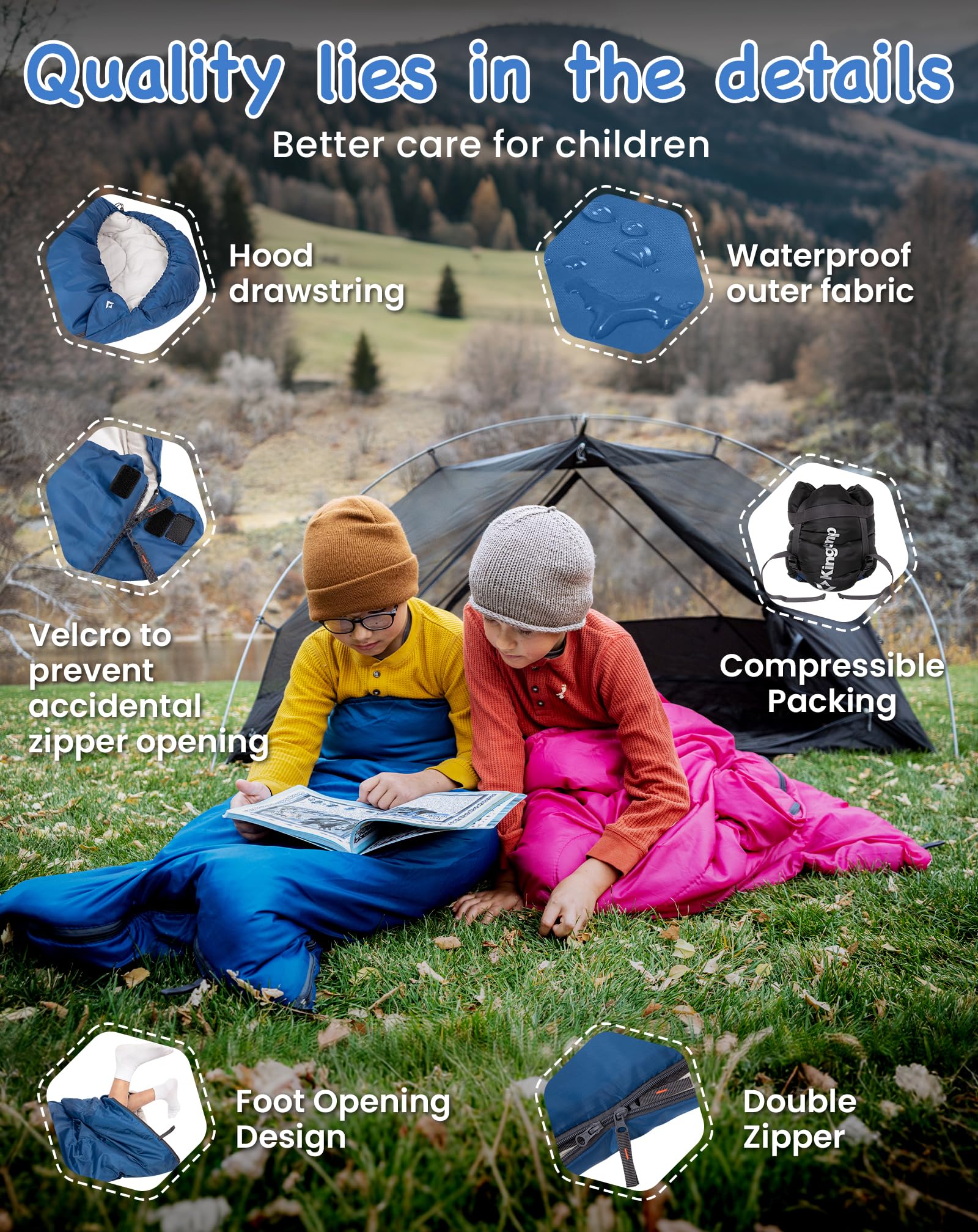 KingCamp Saco de Dormir Oasis 3-4 Estaciones Impermeable y Ligero para Camping (Niños y Adultos) - Conectable Izquierda/Derecha para Saco Doble, Ideal para Viajes y Actividades al Aire Libre — view 5