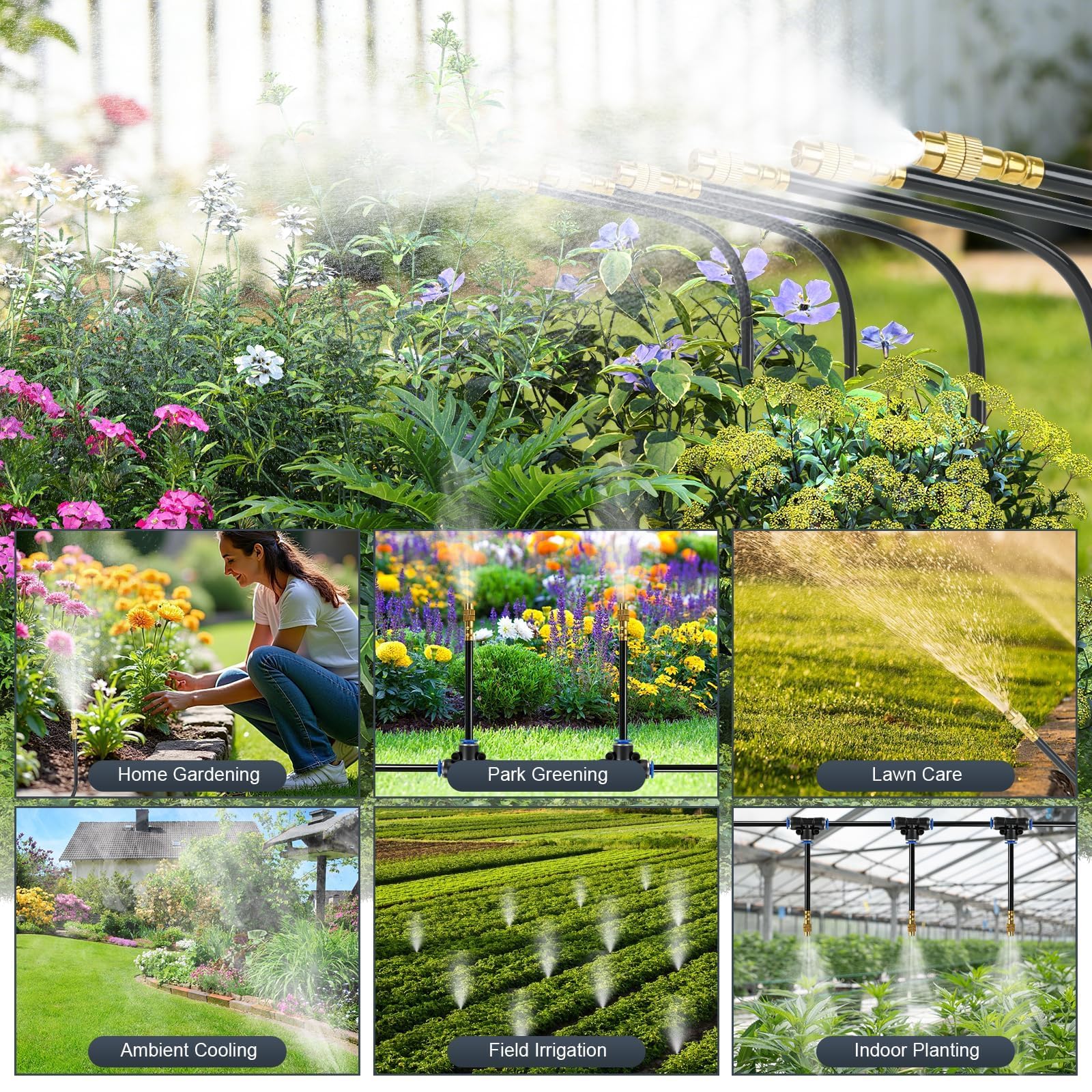 Sistema di irrigazione a goccia da 30,5 m, sistema di irrigazione automatico da giardino con 25 ugelli regolabili per irrigazione, kit di irrigazione per cortile, prato, piante, sistema di