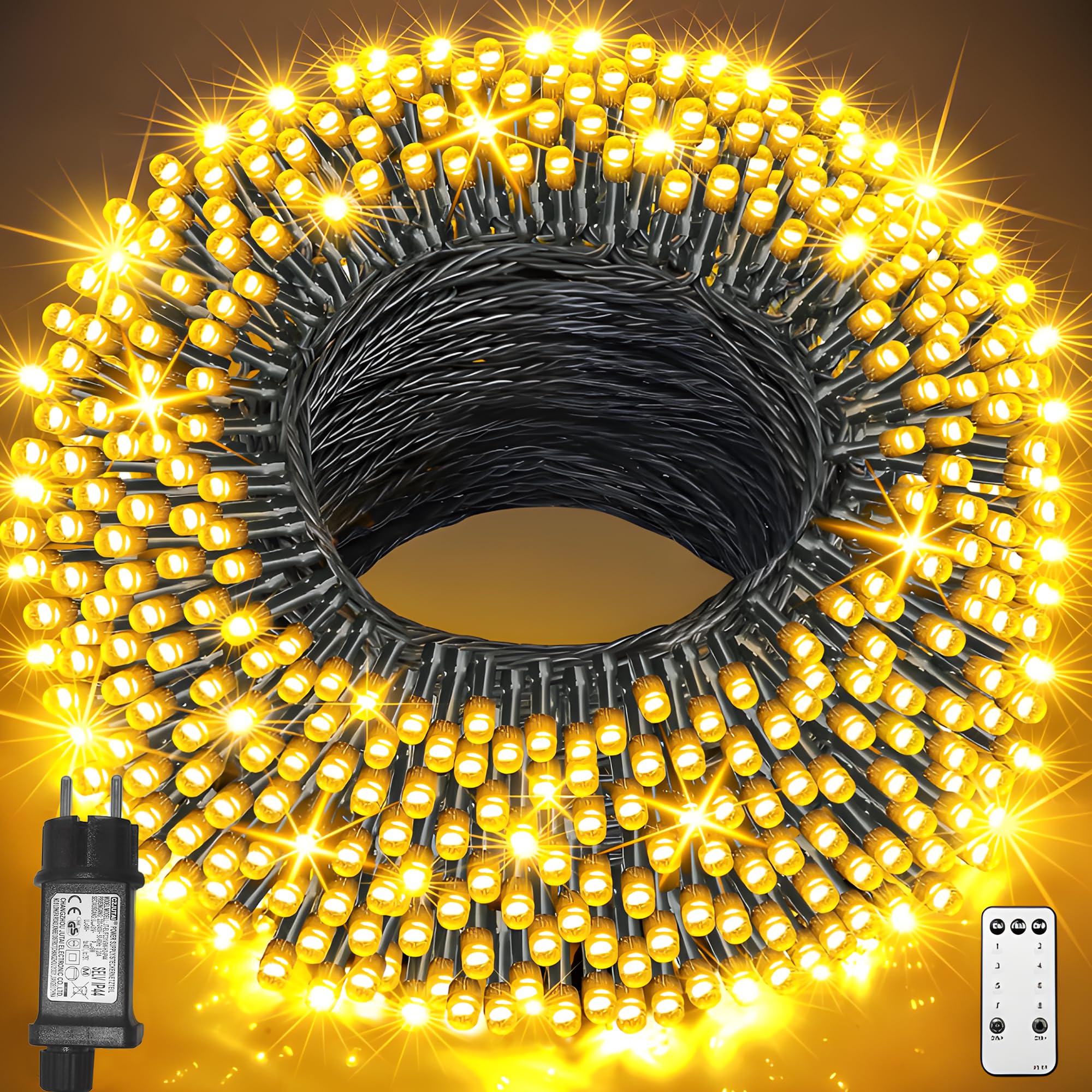 120M Luci Natale Esterno per Decorazioni Natalizie, Bianco Caldo | Luci Natalizie con Telecomando, 1080 LED, Impermeabile, 8 Modalità, Timer, Decorazione per Albero Natale, Giardino