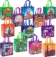 Vista 1 de 12 bolsas de Halloween con asas para niños, bolsas de regalo reutilizables no tejidas para envolver regalos, suministros de fiesta