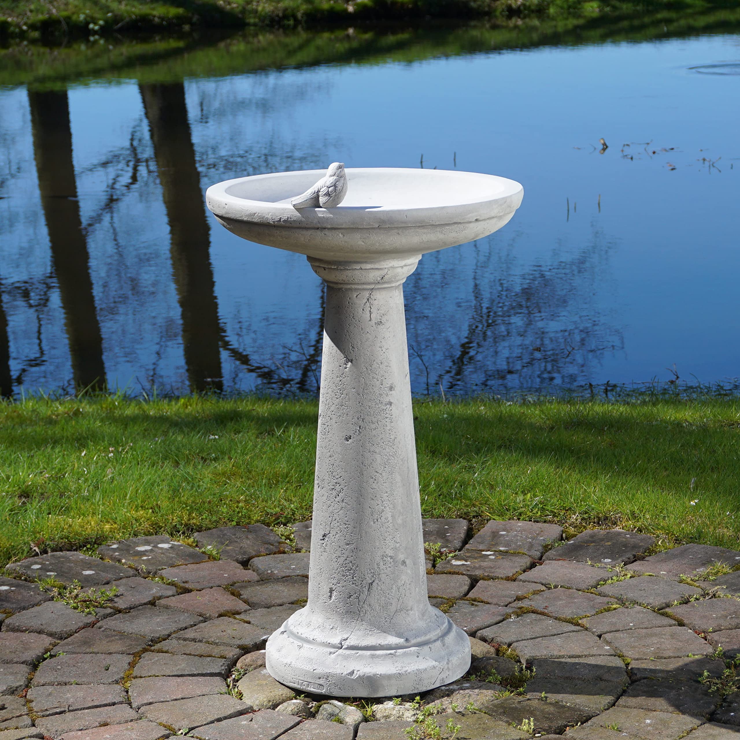 gartendekoparadies.de Vogel-Bad mit rundem Sockel, H. 76 cm, 47 kg, Grau, frostsicher aus Steinguss für Außenbereich