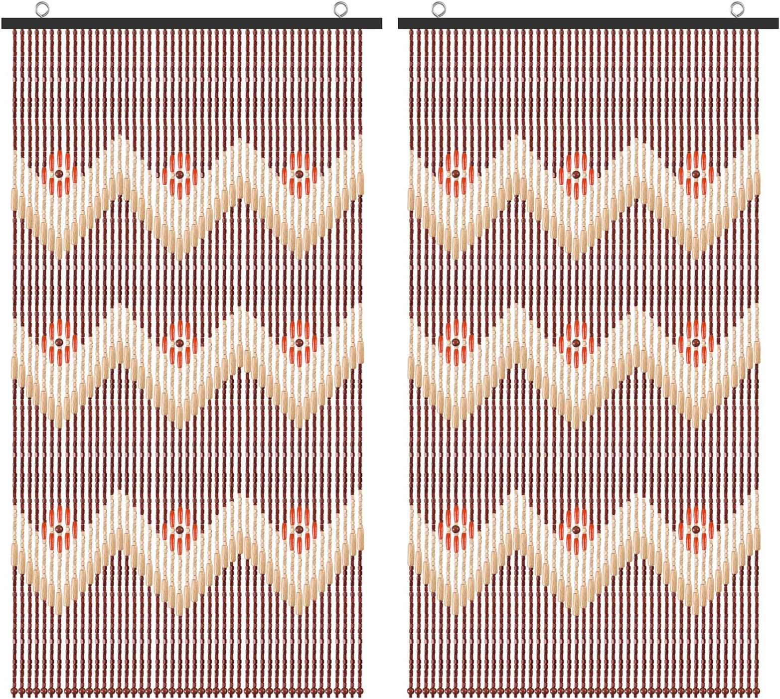 ANMINY Wood Bamboo Beaded Curtain 2 Panels Wooden Hanging Room Divider 52 Strands Decorative Handmade Door Bead Curtains Wall Panel Blinds for Doorway Restaurant Home Decor 35" x 76" - Wave Flower
