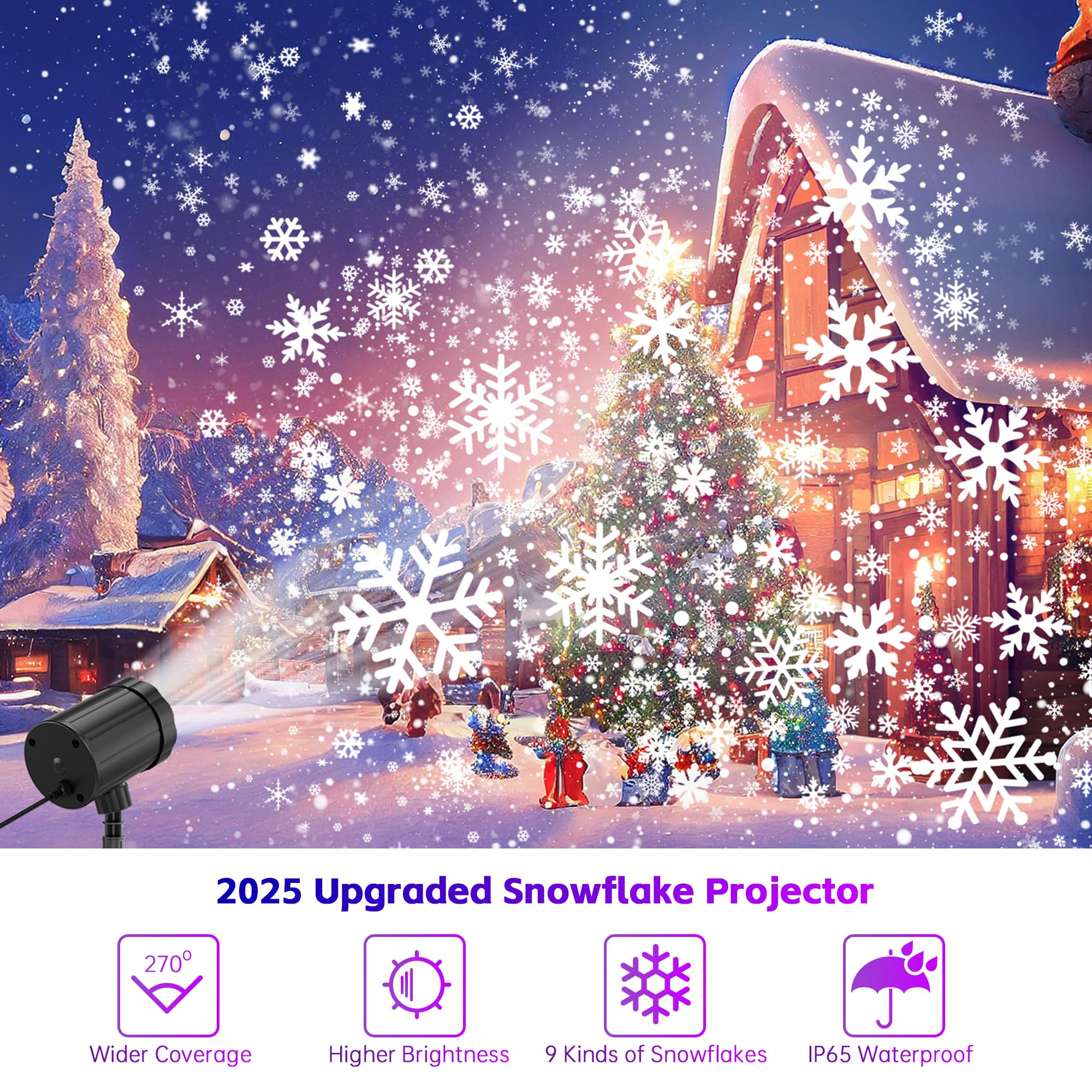 GUSODOR - Proiettore di luci natalizie per esterni, proiettore dinamico con fiocco di neve, IP65, impermeabile, luci di proiezione per interni ed esterni, decorazione natalizia, vacanze, matrimoni