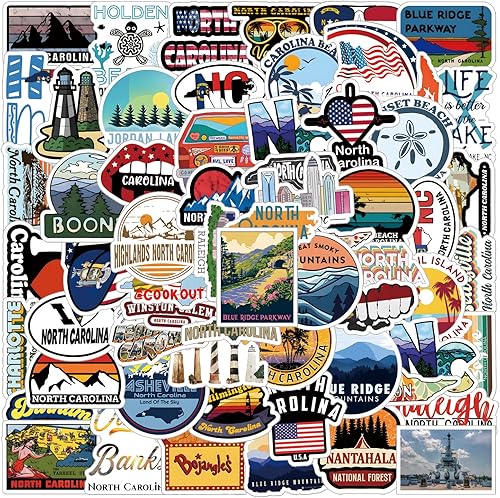 Calcomanías de Carolina del Norte, 62 unidades de calcomanías de naturaleza calmante, paquete de calcomanías estéticas impermeables de vinilo de