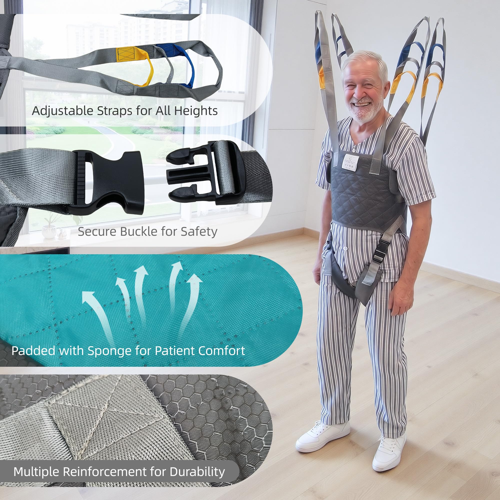 Patientenlift Steh-Hebegurt, verstellbarer Steh-Hebegurt zur sicheren Aufsteh- und Transfernutzung, passend für alle gängigen Patientenlifter & Mobilitätshilfen, hochbelastbar bis 230 KG