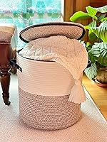 Vista 9 de Cesta de almacenamiento de cuerda de algodón con tapa, organizador tejido duradero con asas, cestas tejidas, cesta de almacenamiento multiusos