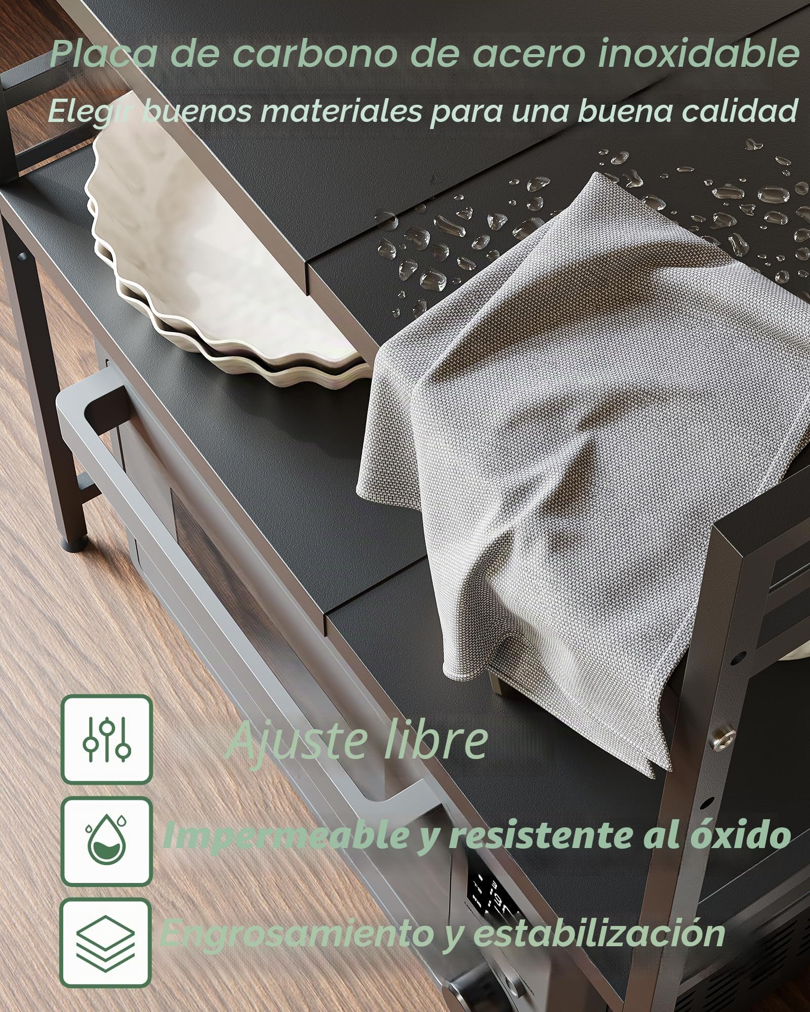 NETEL Soporte Extensible para microondas de 2 Niveles, Estante microondas encimera Ajustable, Soporte de Horno de Cocina, estanteria Cocina encimera, Organizador microondas con 8 Ganchos, Negro