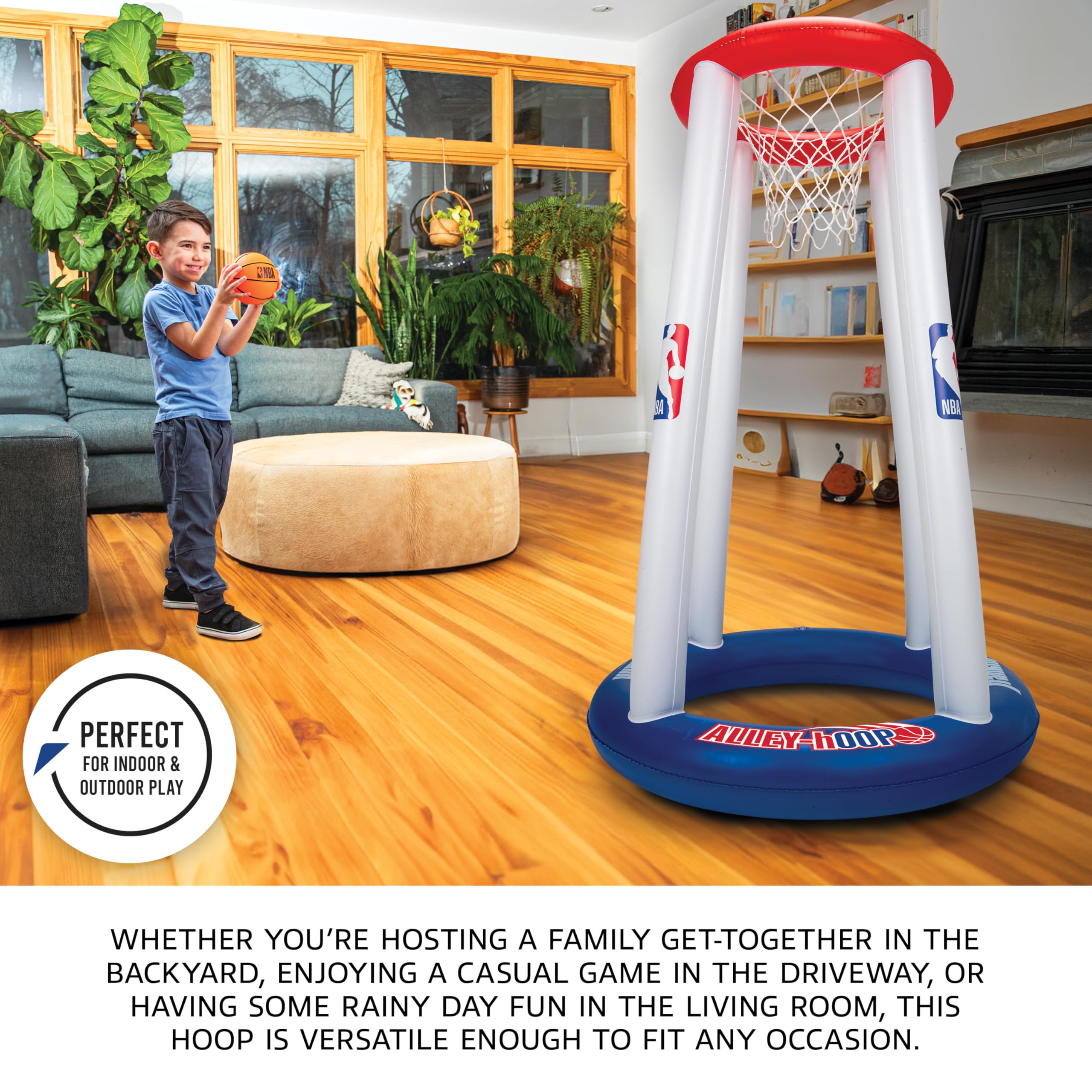 Franklin Sports NBA Alley-Hoop Kids Inflatable Toy Basketball Hoop Set - Indoor + Outdoor Mini Inflatable Hoop + Basketball Set for Kids Ages 3+ - Boys + Girls Basketball Toy - 48" Inches - Image 3