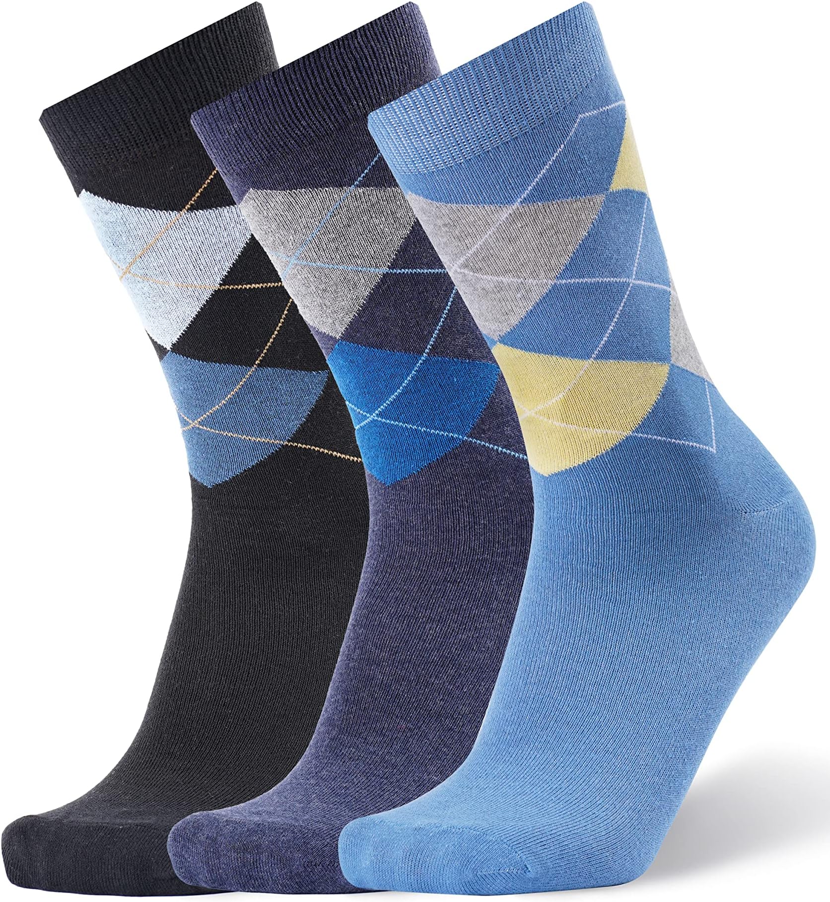 Cotton Argyle Socks for Men Full Length, Formal Cotton Mens Socks, Free Size, Pack of 3