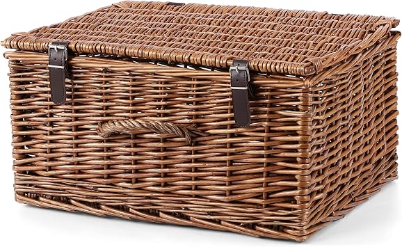 Wickerfield Small Brown Wicker Hamper with Lid, Gift Hamper Storage Basket
