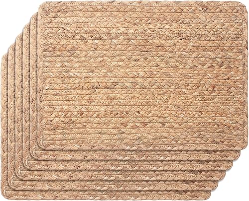 Miniatura 7 de Juego de 6 manteles individuales tejidos, manteles individuales de ratán de 17 x 12 pulgadas, cargadores de jacinto de agua natural para platos de