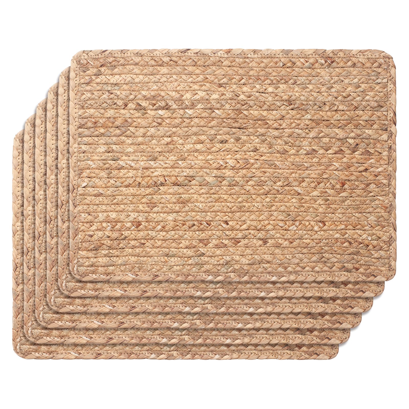 Zestaw 6 tkanych podkładek, 43 x 30 cm rattanowe podkładki stołowe, naturalne podkładki z wodnej hiacynty do talerzy, wiklinowe podkładki do jadalni, do domu, na wesele
