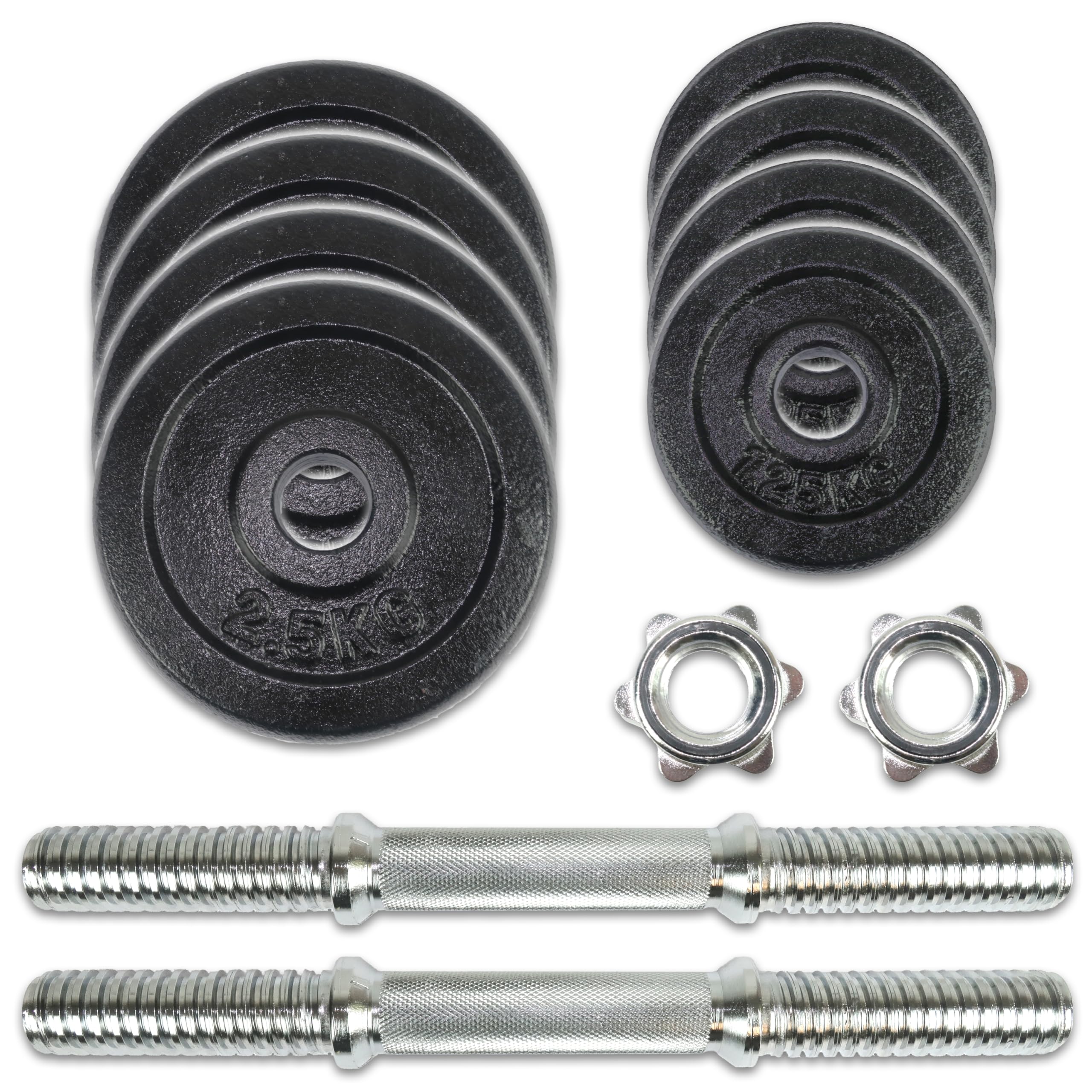 C.P.Sports Set di Manubri in Ghisa 20KG in Valigetta | 2 Manubri, 2 Barre, 8 Piastre di Peso, 4 Chiusure | Per Allenamento Pesi, Bodybuilding, Fitness, Palestra Domestica