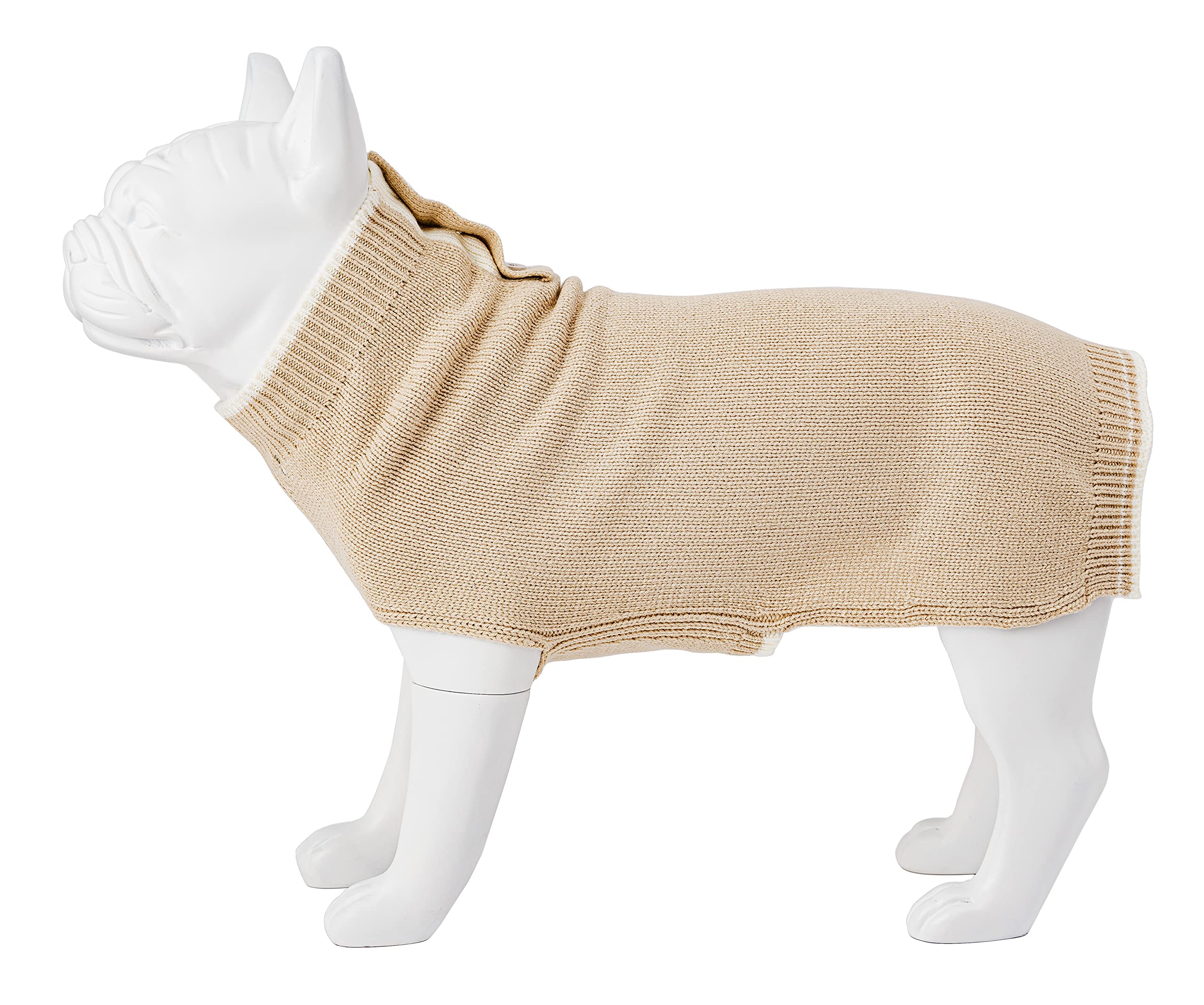 HUGO & HUDSON Turtleneck Dog Jumper, Winter Warm Fitted Knitted Pullover Pet Sweater, Beige, XS Beige XS