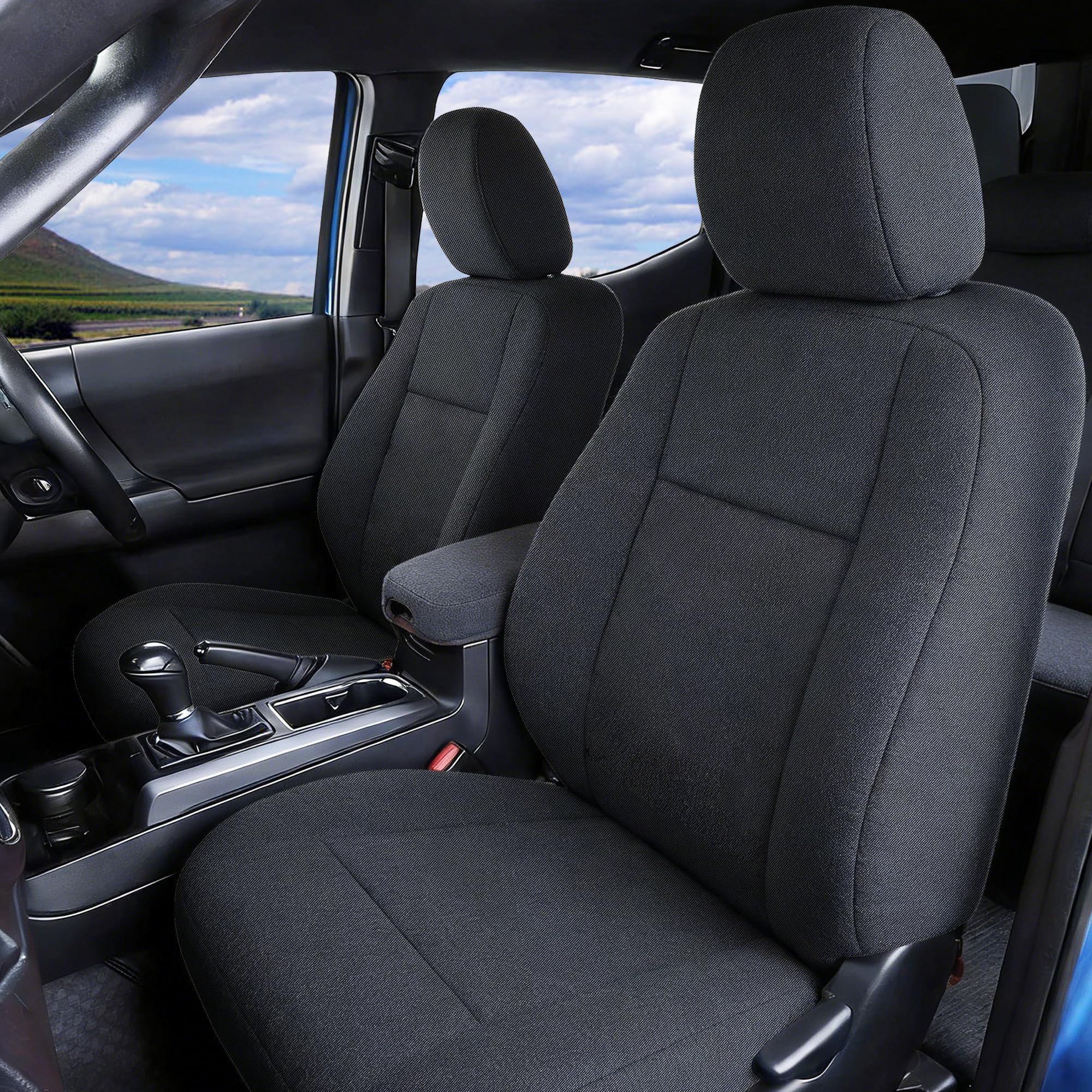 Photo 1 of EDIETH Front and Rear Seat Covers for Toyota Tacoma 2005-2015 Crew Cab with Non-Folding Passenger Seat Foam Padded for Enhanced Comfort & Protection - Black