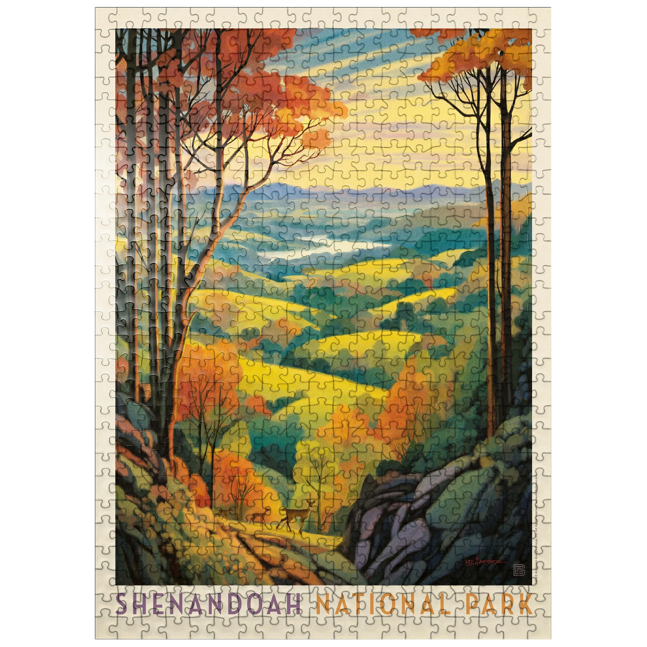 Shenandoah National Park: Rolling Hills, Vintage Poster - Premium 500 Piece Jigsaw Puzzle for Adults