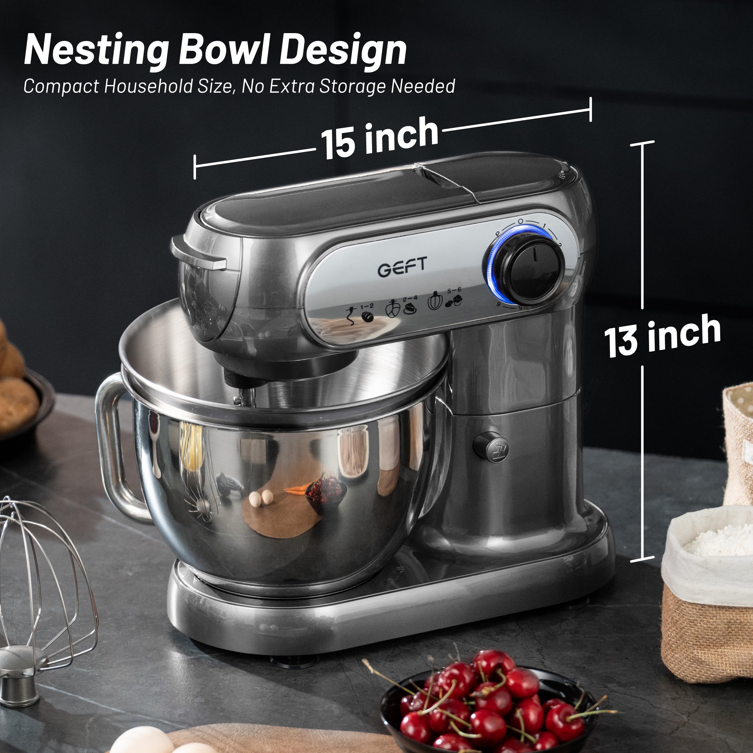 Batidora de pie, 3.5QT+6QT Mezclador eléctrico de cocina de dos cuencos, 600 W 6+P velocidad batidora de alimentos con tazón de acero inoxidable, gancho de masa apto para lavavajillas, batidor 3