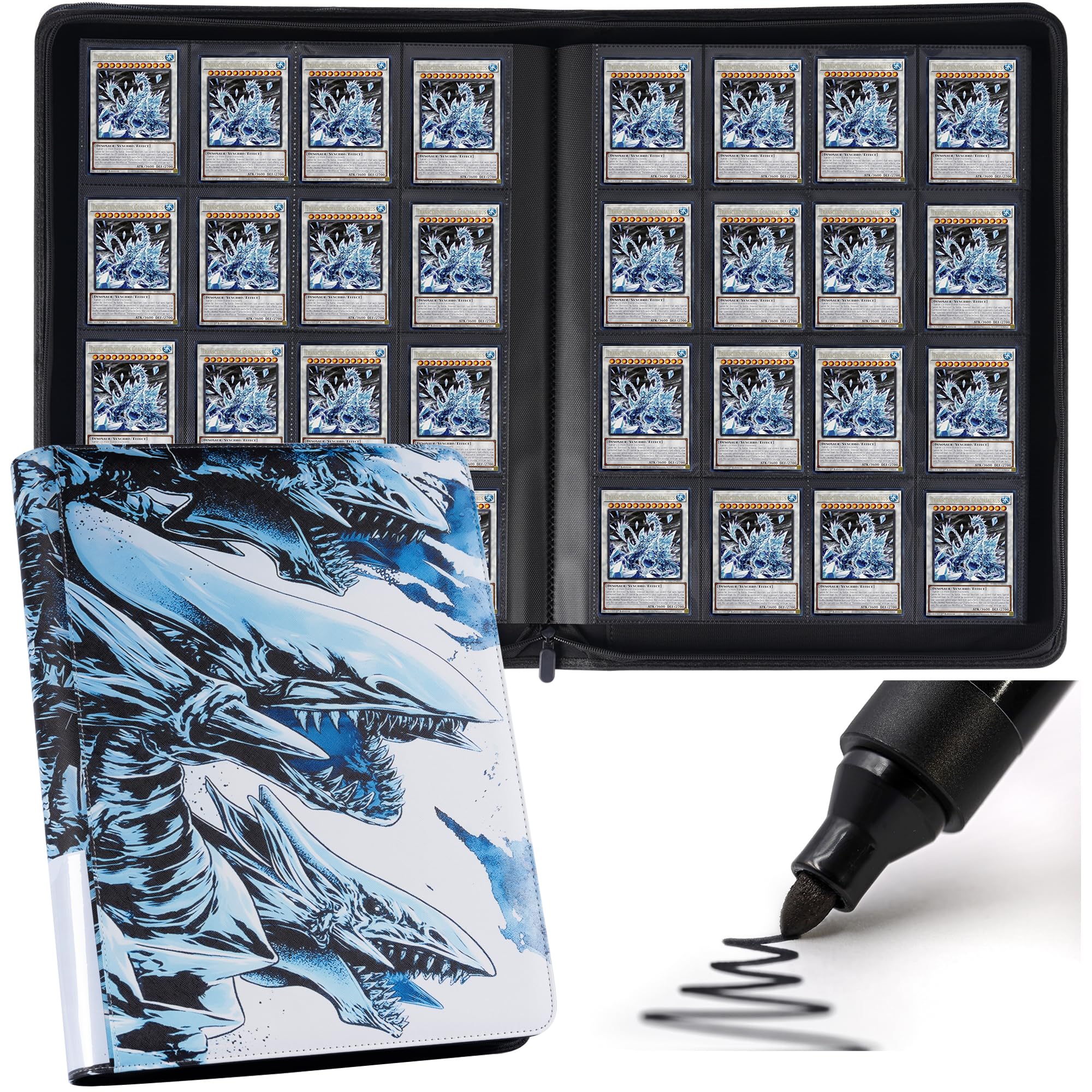 DRZERUI Premium Album Holds 1024 Trading Cards - 16 Pocket Ringless Folder Compatible with YuGiOh Cards