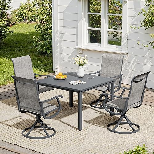 Miniatura 43 de VICLLAX Muebles pequeños de exterior de 3 piezas, 2 sillas giratorias de patio y mesa redonda pequeña para 2, sillas de carbón oscuro y negro Carbón