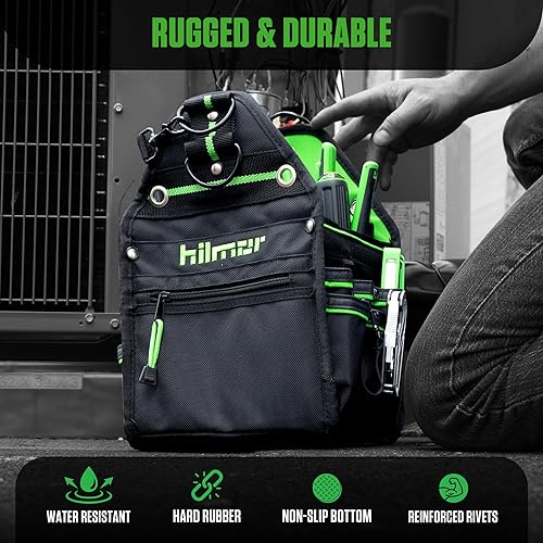 Miniatura 4 de Hilmor HT 1839078 - Bolsa de herramientas HVAC con 27 bolsillos, clip para llaves, lazo para cinta, correa para el hombro, herramientas y equipos