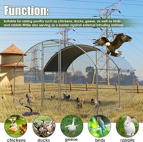 Miniatura 13 de Gallinero grande de metal para patio, gallinero de 20 x 10 x 6.56 pies con cubierta para galinas, jaula de pollo resistente, puerta con cerradura