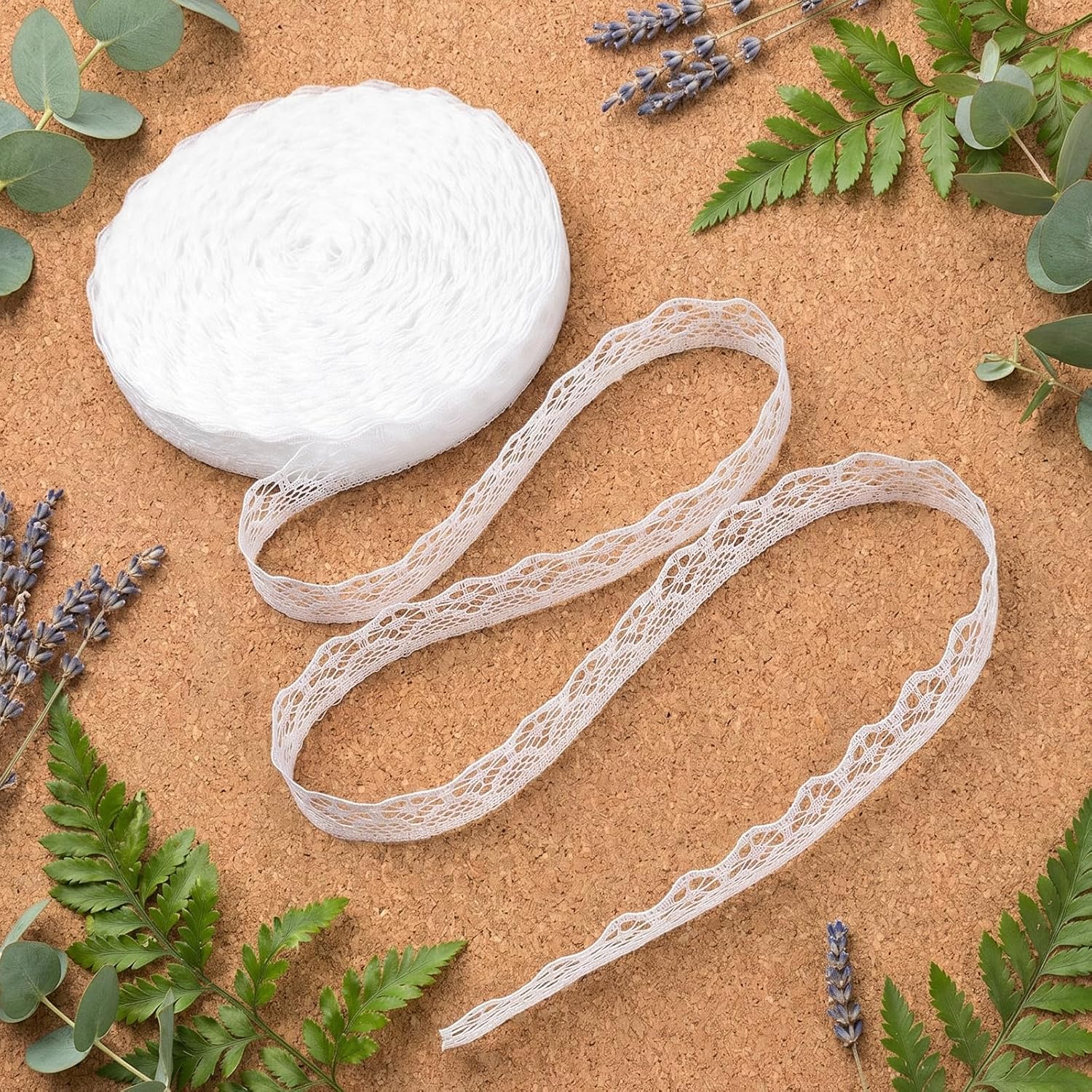 JJUNW 60 Yards White Lace Ribbon, Lace Trim Ribbon,0.5 Inch Width Vintage Trim for Sewing Crafts, Wedding Decoration, Gift Wrapping, DIY Crafts and Flower Design