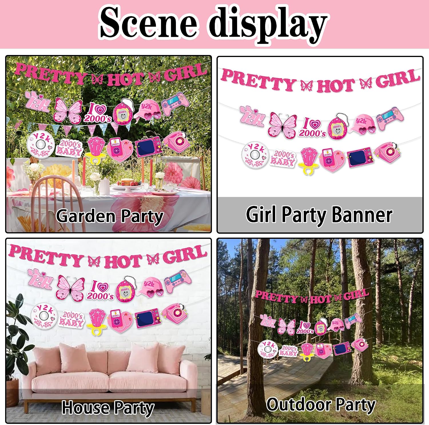 Y2K 2000s Party Decorations Banner - Pink Pretty Hot Girl Decoration with Banners Garland, Early 2000s Party Supplies for Hot Girls Birthday Wedding Bachelorette