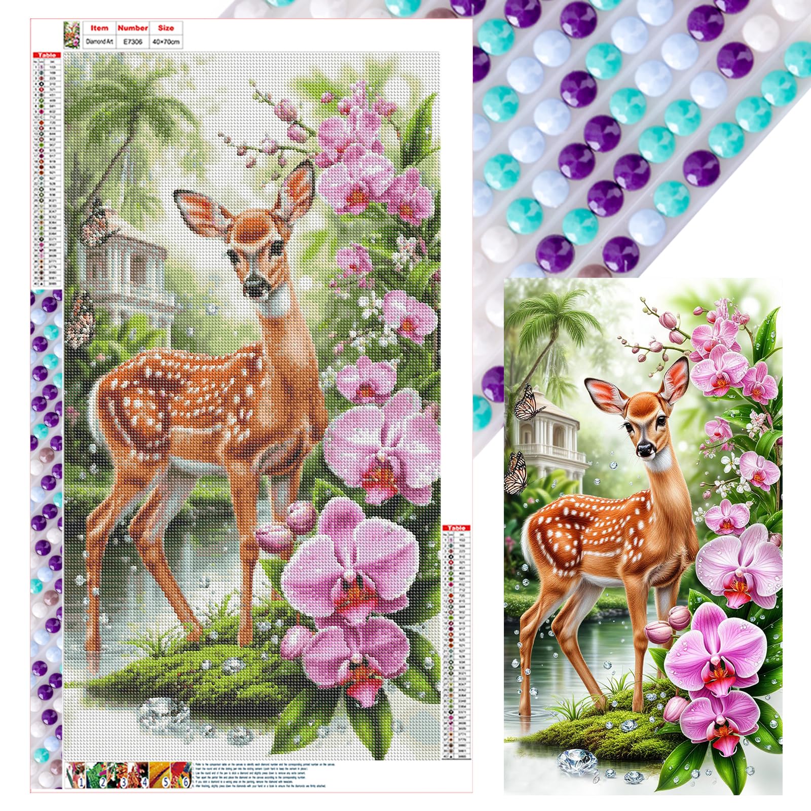 Poetrydraw Giraffe And Flower Diy 5D Round Drill Diamond Art Kit For Adults & Beginners 40X70cm Home Decor Gift