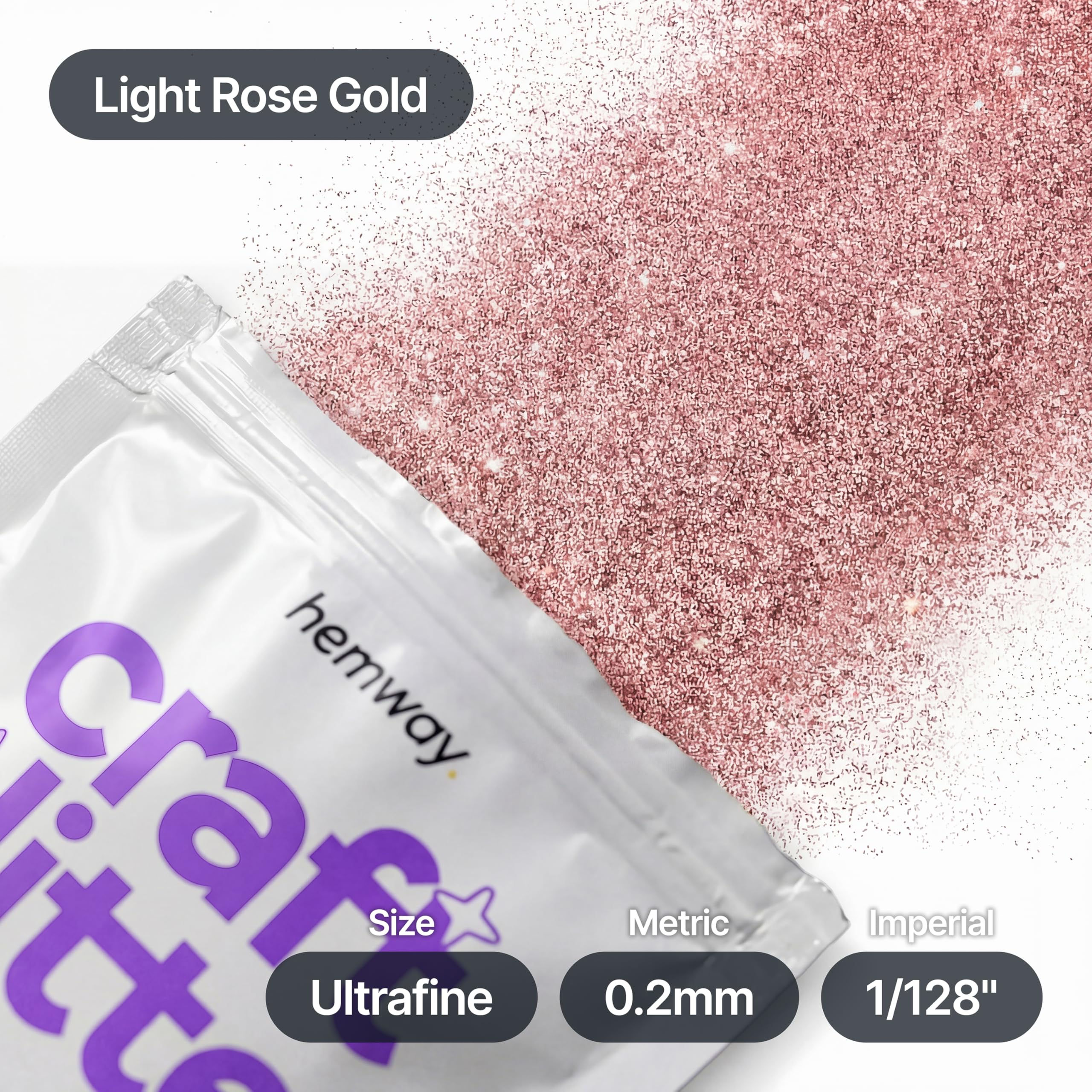 Hemway Craft Glitter Light Rose Gold 100g Ultrafine Glitter for Crafts, Resin, Cosmetic, Nail, Face, Body, Festival, Tumblers, Art, Candle, Crafting — view 4