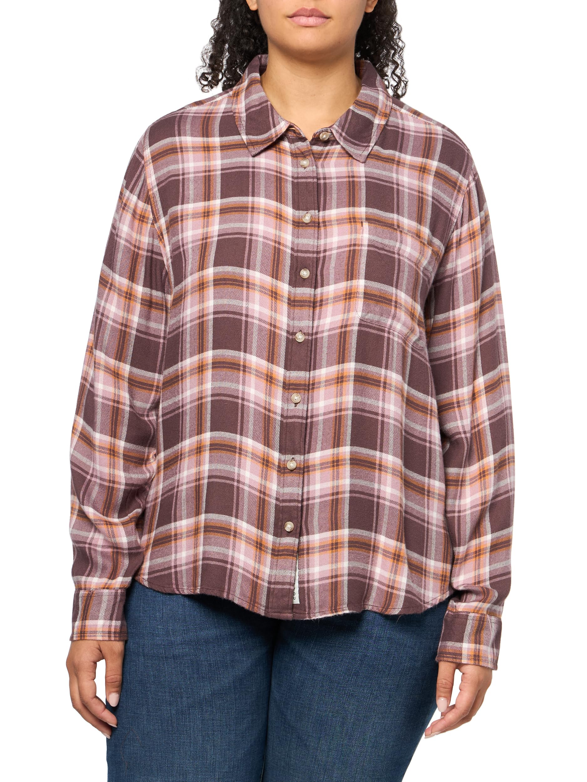 Lucky Brand Cloud Plaid Boyfriend Flannel Shirt Camicia in Flanella Boyfriend Plaid Nuvola Donna