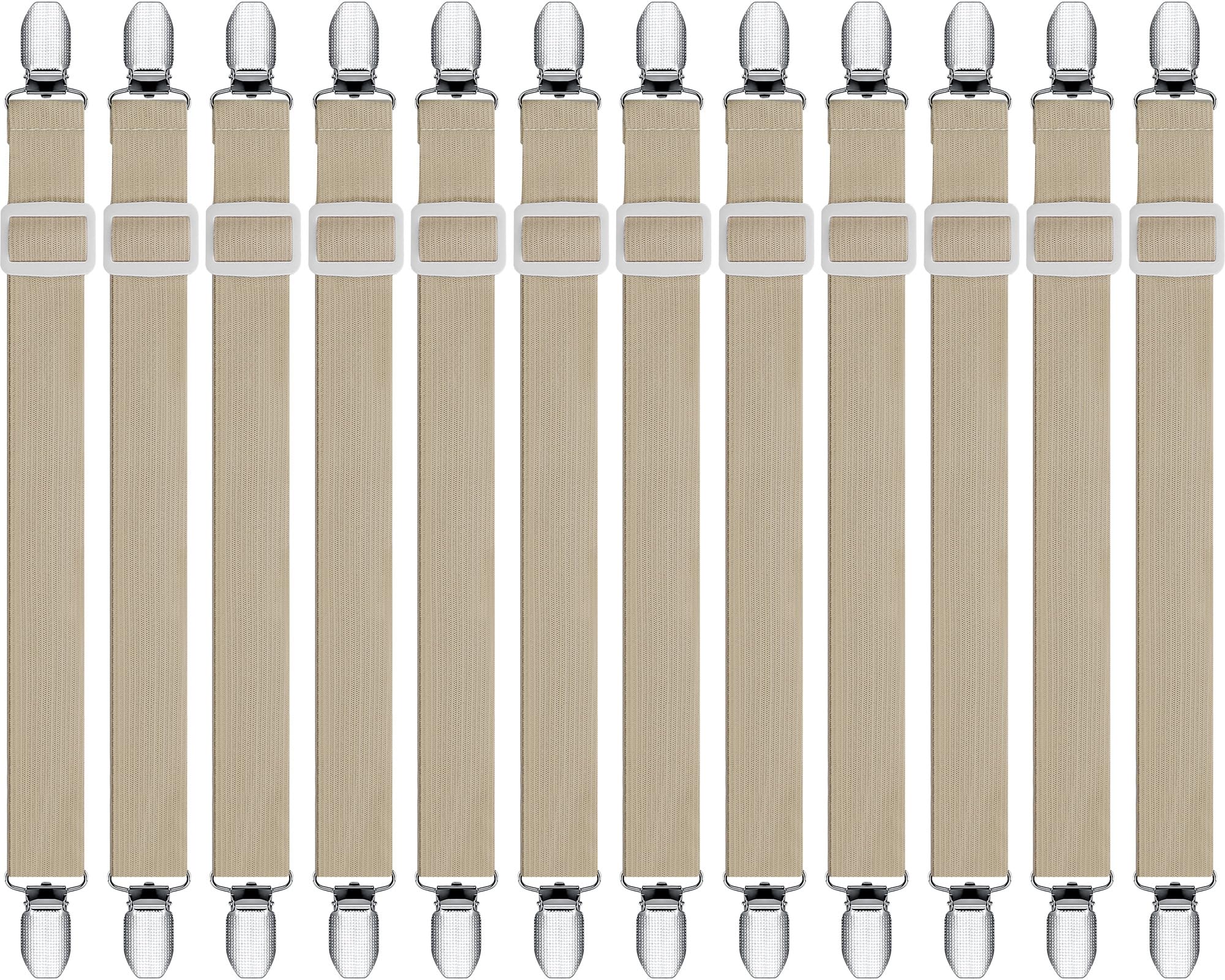Boao 12 Pcs Bedsheet Strap Elastic Clip, Khaki, 8-12 Inch Length