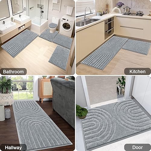 Miniatura 8 de HEBE - Juego de 5 alfombras de baño absorbentes de felpa para baño, antideslizantes, lavables a máquina, juego de alfombras de baño con funda para