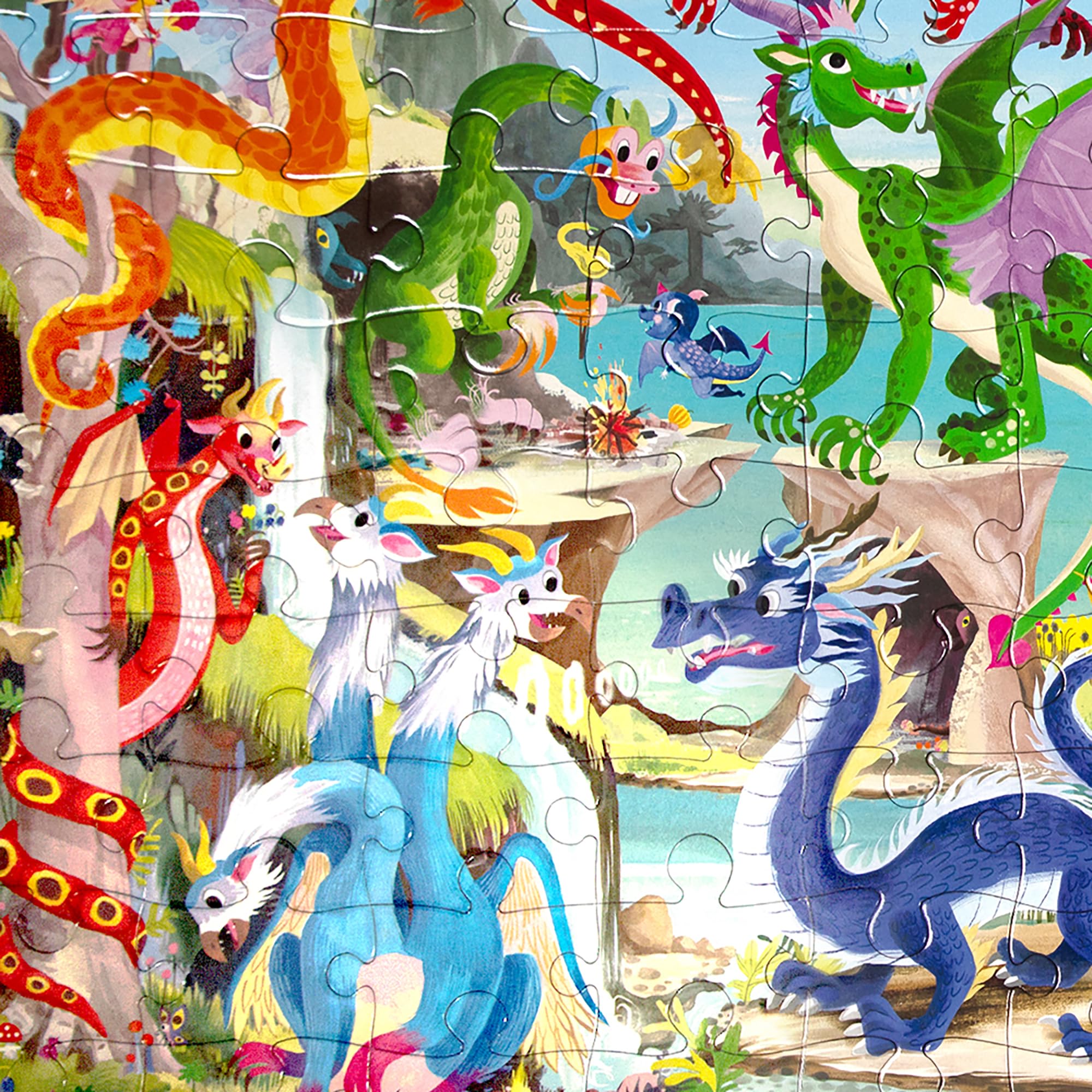 eeBoo 100 Teile Puzzle für Kinder - Love of Dragons Kinderpuzzle Drachen Thema, große Teile für kleine Hände, um motorische Fähigkeiten zu entwickeln