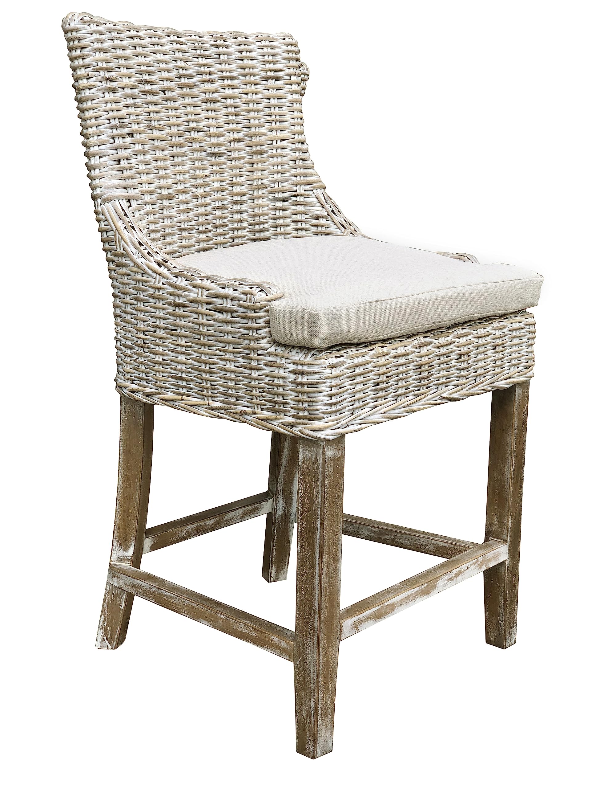 Alfresco Kuba-Weave Counter Stool, Wooden Stool, Kitchen Counter Stool, 23 Inch Seat Height, Off White