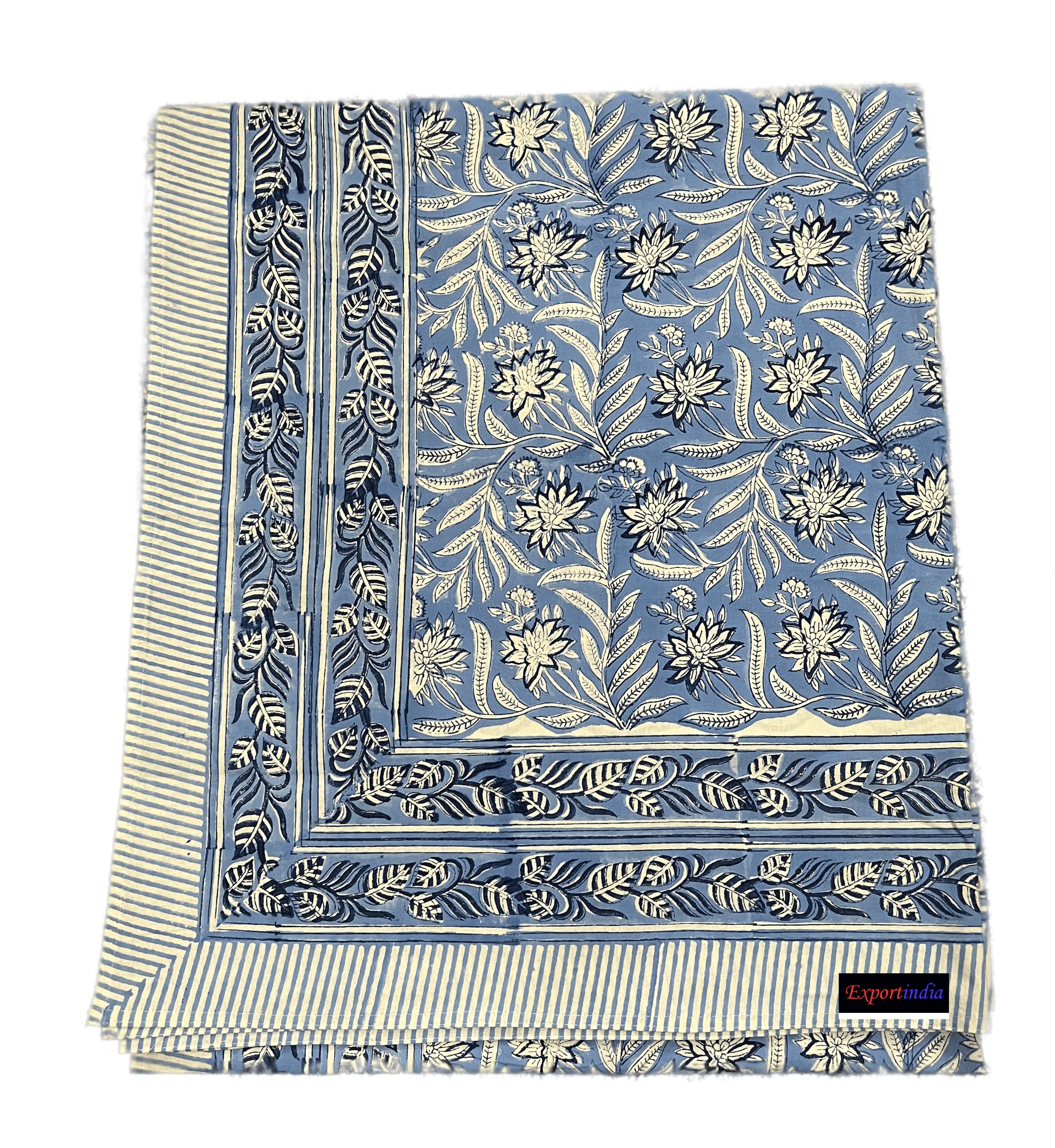 Exportindian Jaipuri Bedsheet Indian Hand Block Printed 100% Pure Cotton Bedsheet with 2 Pillow Cover Hand Block Print Cotton Bedsheet (California King US Size 108x108 Inch)