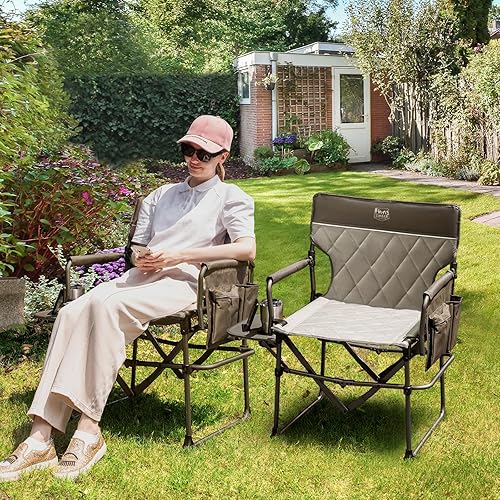 Miniatura 2 de Timber Ridge Silla de aluminio para directores de campamento con bolsillo para mesa lateral, silla plegable portátil, silla de césped resistente