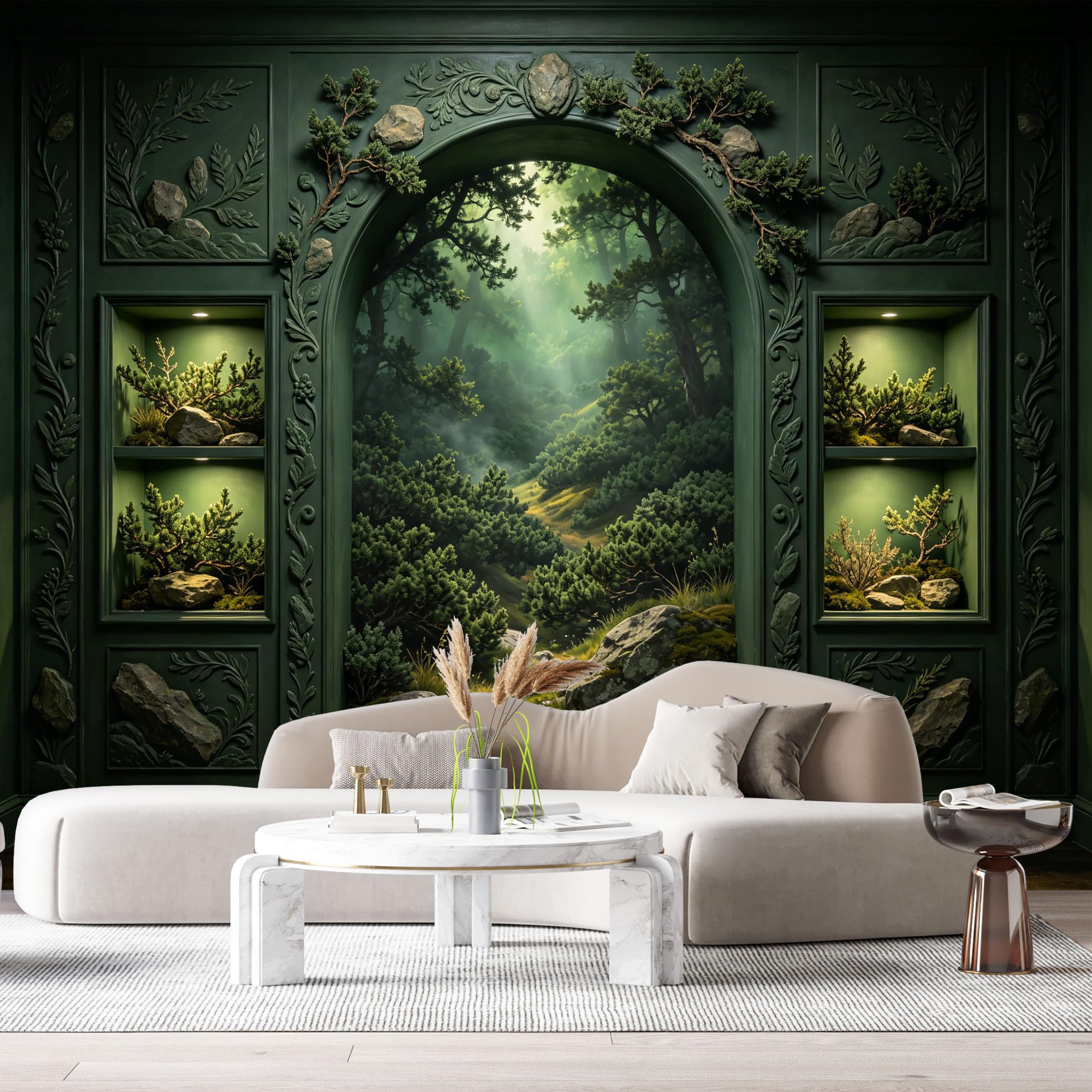 Custom Size Wall Murals Forest Botanical 3D Trompe L'Oeil SelfAdhesiveWall Fabric Removable Wallpaper Wall Decor for Living Room Bedroom Bathroom