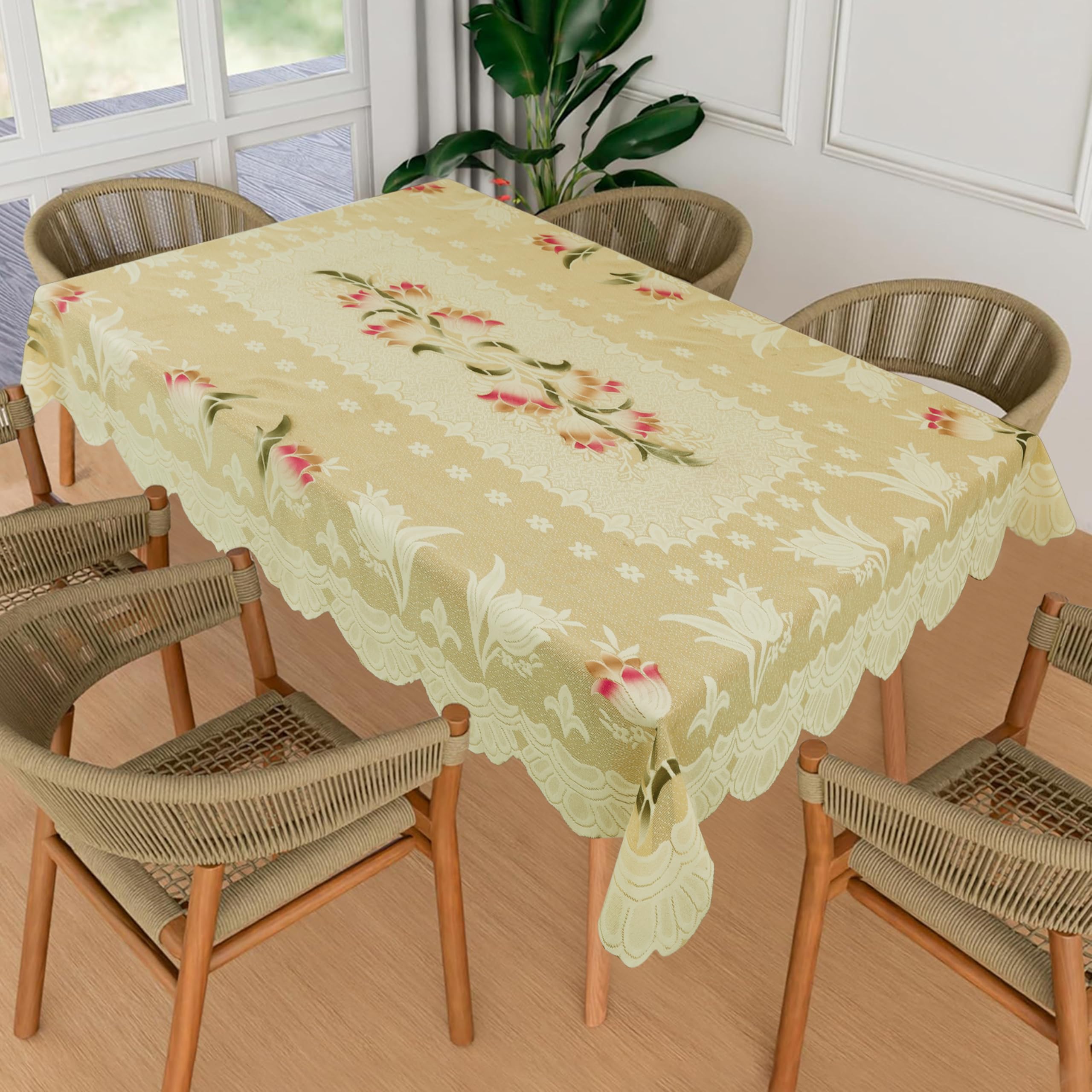 Homerz Premium 6 Seater Table Cloth, Soft Cotton Knitting Fabric (Spring-101, 54x78 inch- 6 Seater)