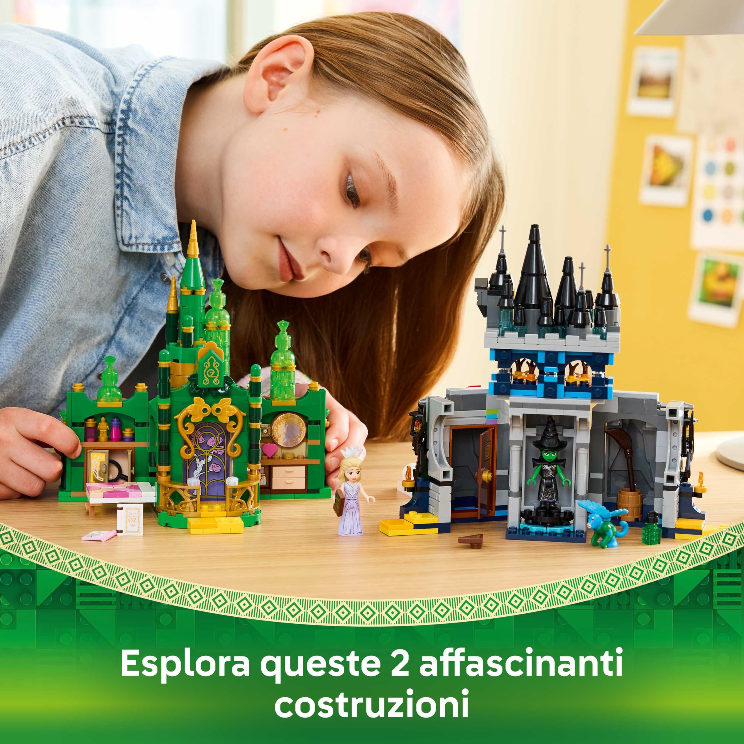 LEGO Wicked Città di Smeraldo e Castello Kiamo Ko - Giocattolo da Esposizione con Mini Bamboline di Elphaba e Glinda, Scimmia e Accessori - Regalo per Bambine da 9 Anni in su Fan del Film - 75689
