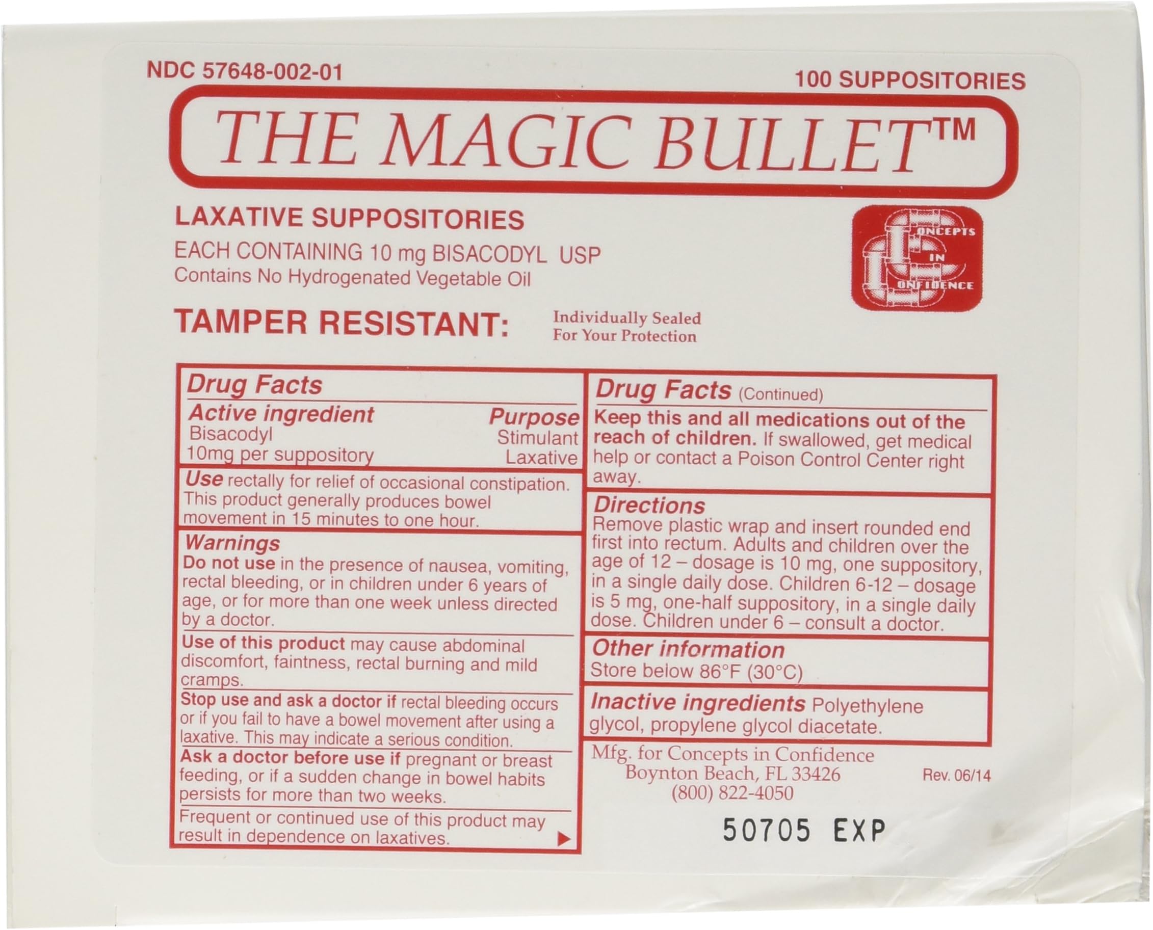 Magic Bullet Suppository Part No. CCMB100 MMED-CICCCMB100 Box