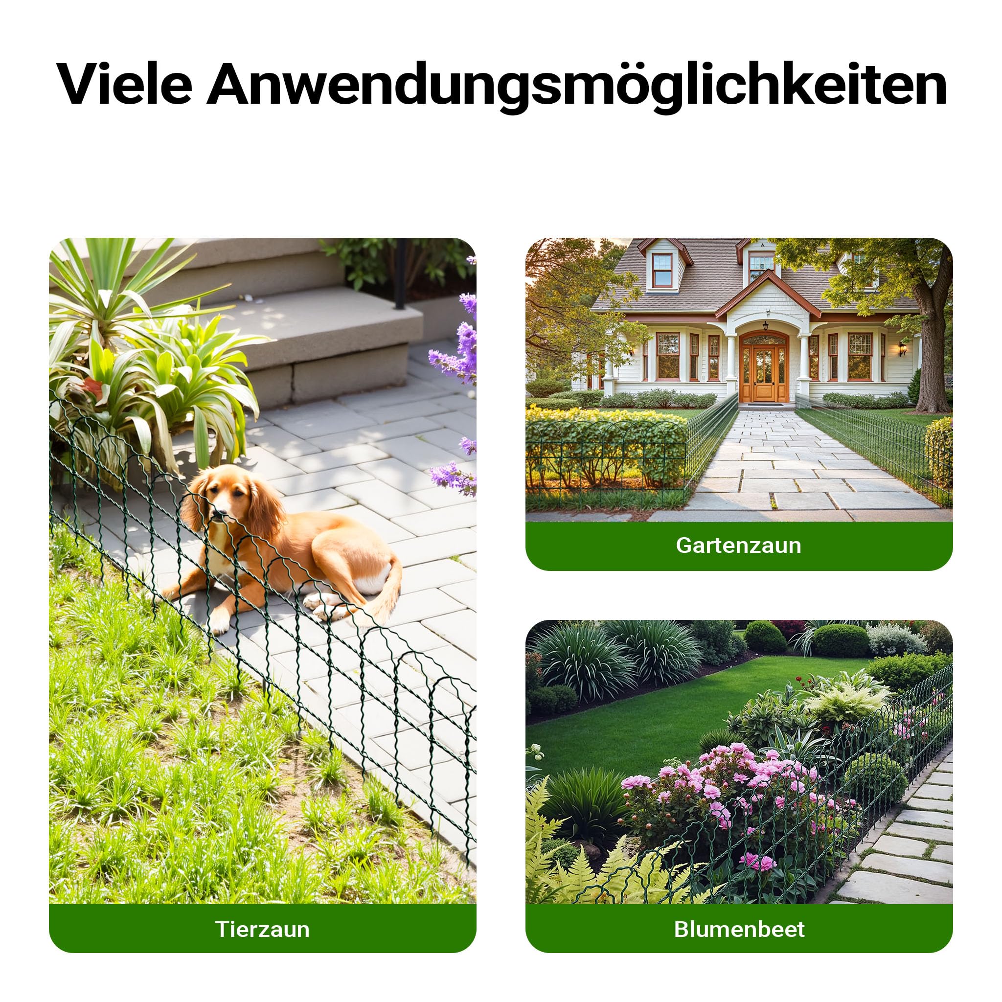 Wiltec Gartenzaun 0,4 x 25 m grün, Maschendrahtzaun Stahl PVC-beschichtet, Drahtzaun 9 x 15 cm Maschen, Zaun für Garten, Maschenzaun einfache Montage