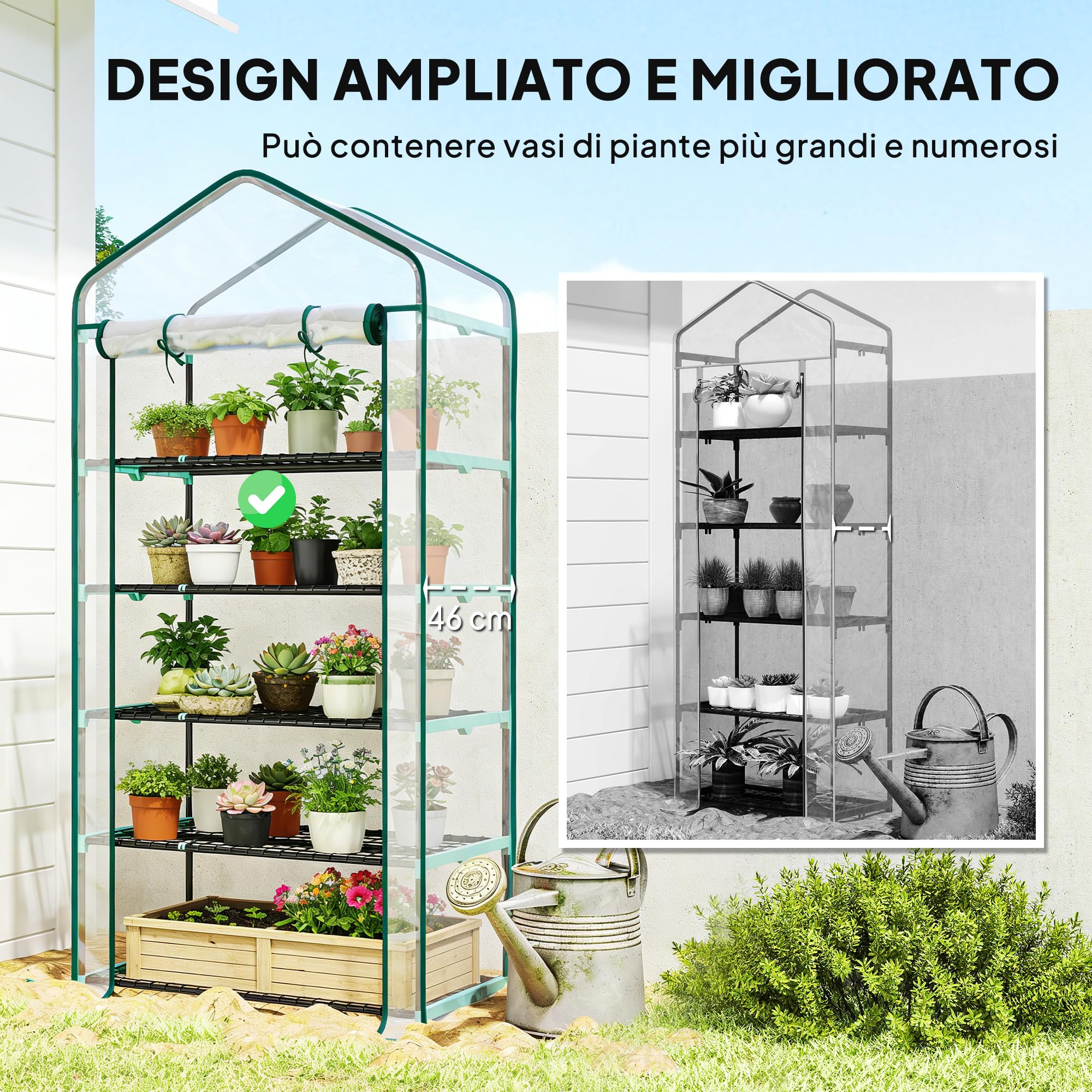 Outsunny Serra da Balcone a 5 Livelli con Ingresso Avvolgibile, Serra per Orto con Struttura in Acciaio e Copertura PVC, per Piante Orto Verdure Fiori Frutta, 90x49x193 cm, Trasparente