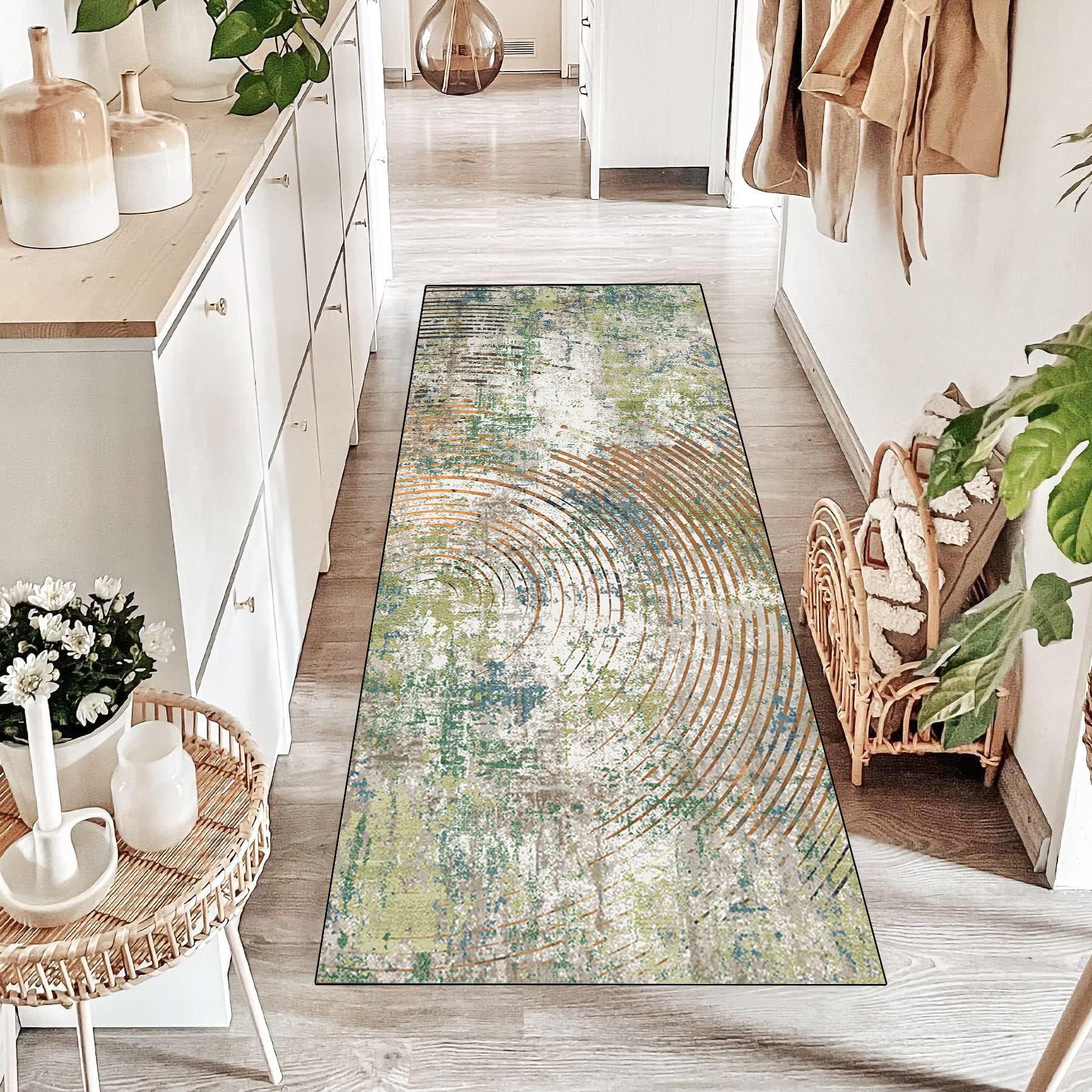 Alfombra de pasillo o cocina, antideslizante, lavable, para pasillo, lavandería, 60 x 200 cm, color verde en estilo turco