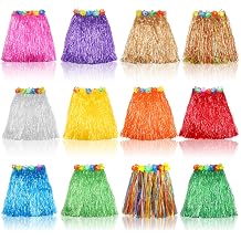 Hajoyful Grass Skirt Hawaiian Luau Hula Skirt Party Decoration Favor Supplies Glass Skirt for Kids Elastic Hibiscus Flower Tropical Hula Skirt Party Birthday Celebration 12 Pack, Multicolor, Large