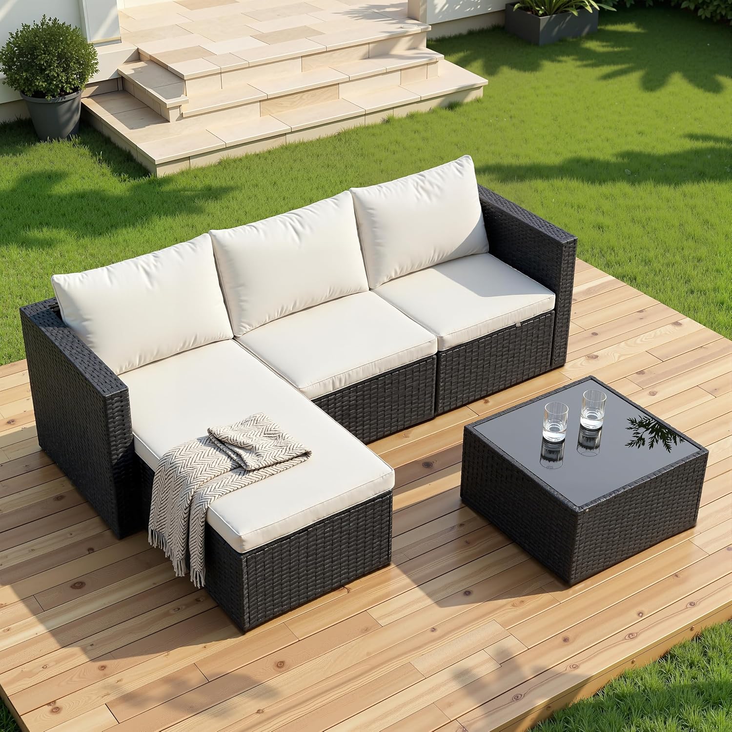Shintenchi 4 Pieces Patio Furniture Sets, Outdoor Sofa Patio Sectional Sets All Weather, Wicker Rattan Seating Sofa Couch with Cushions & Coffee Table for Yard, Garden, Porch, Poolside (Gray)