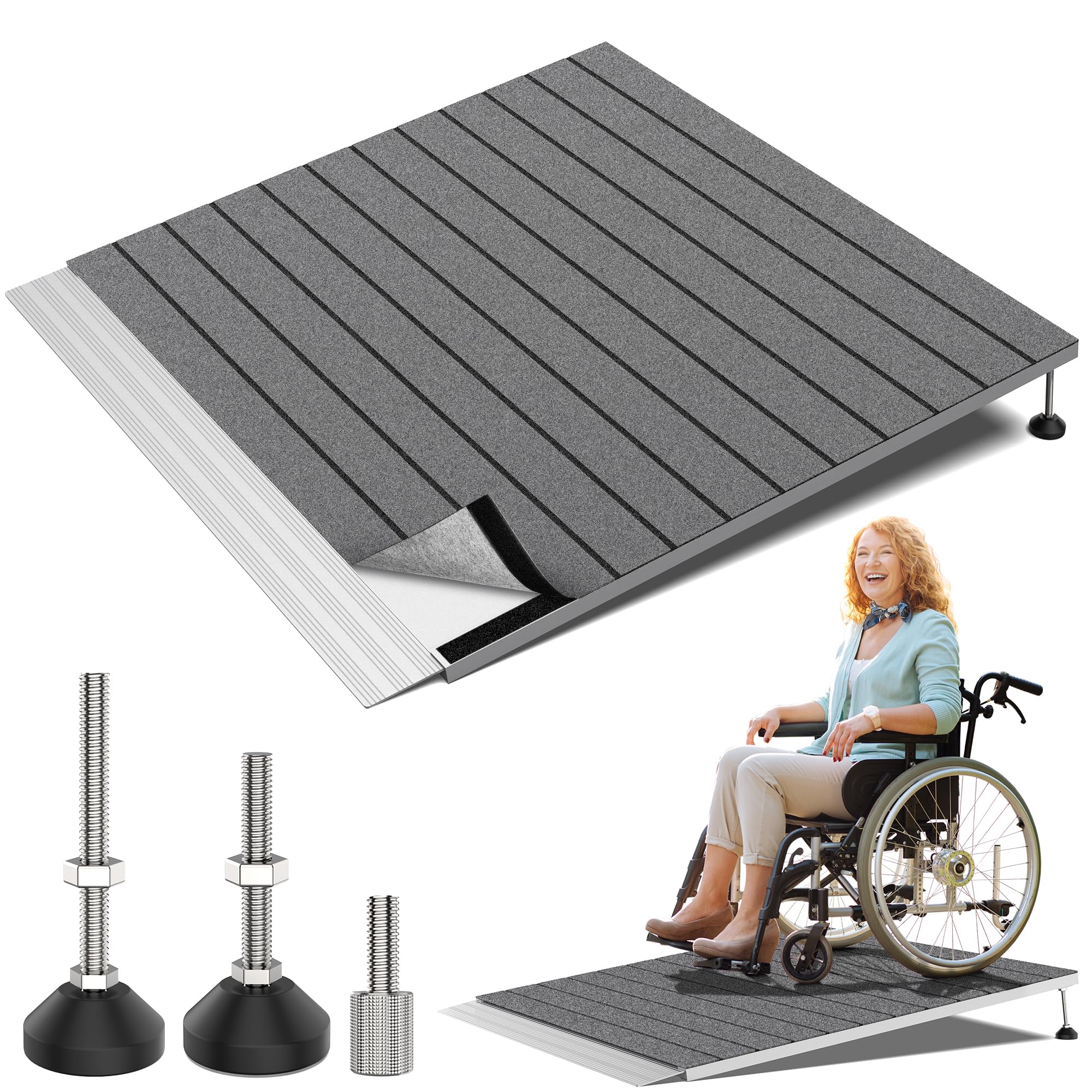 Rampe de seuil de porte antidérapante et réglable pour fauteuils
