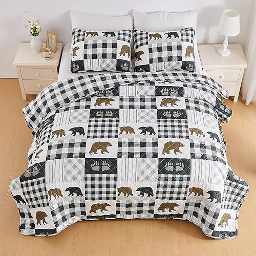 Miniatura 5 de Market & Place Juego de edredón reversible de 3 piezas con fundas de almohada, colcha suave y ligera para todas las estaciones, diseño rústico de