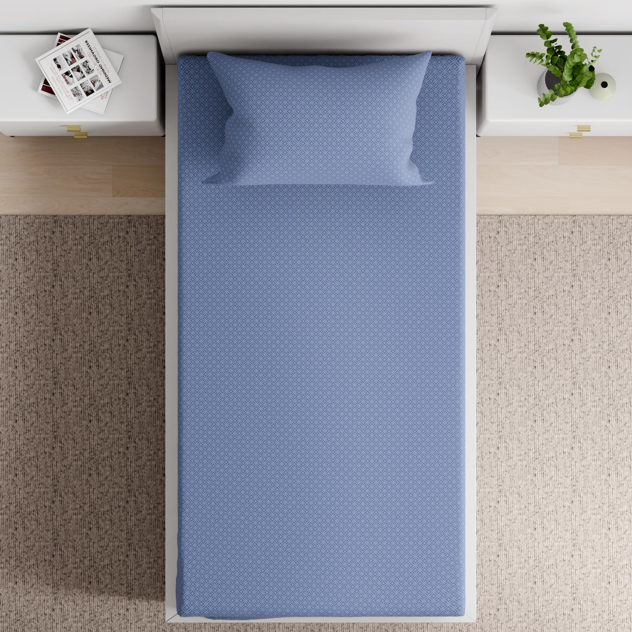 Wakefit 100% Cotton 160 TC Flat Printed Bedsheet, Amara Single Size (90x60 inches) / (2.29m*1.52m) with 1 Pillow Cover Amara, Single