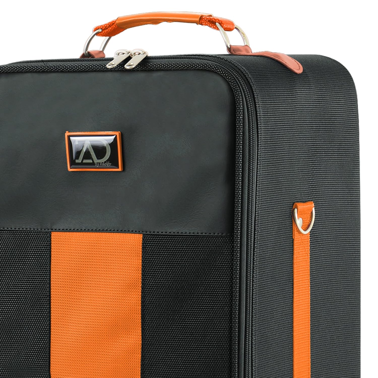 Small Wig Travel Box with Top Handle, Shoulder Strap & Double Zipper, Carrying Case with Removable Head-Holding Base - Black & Orange - by Adolfo Design