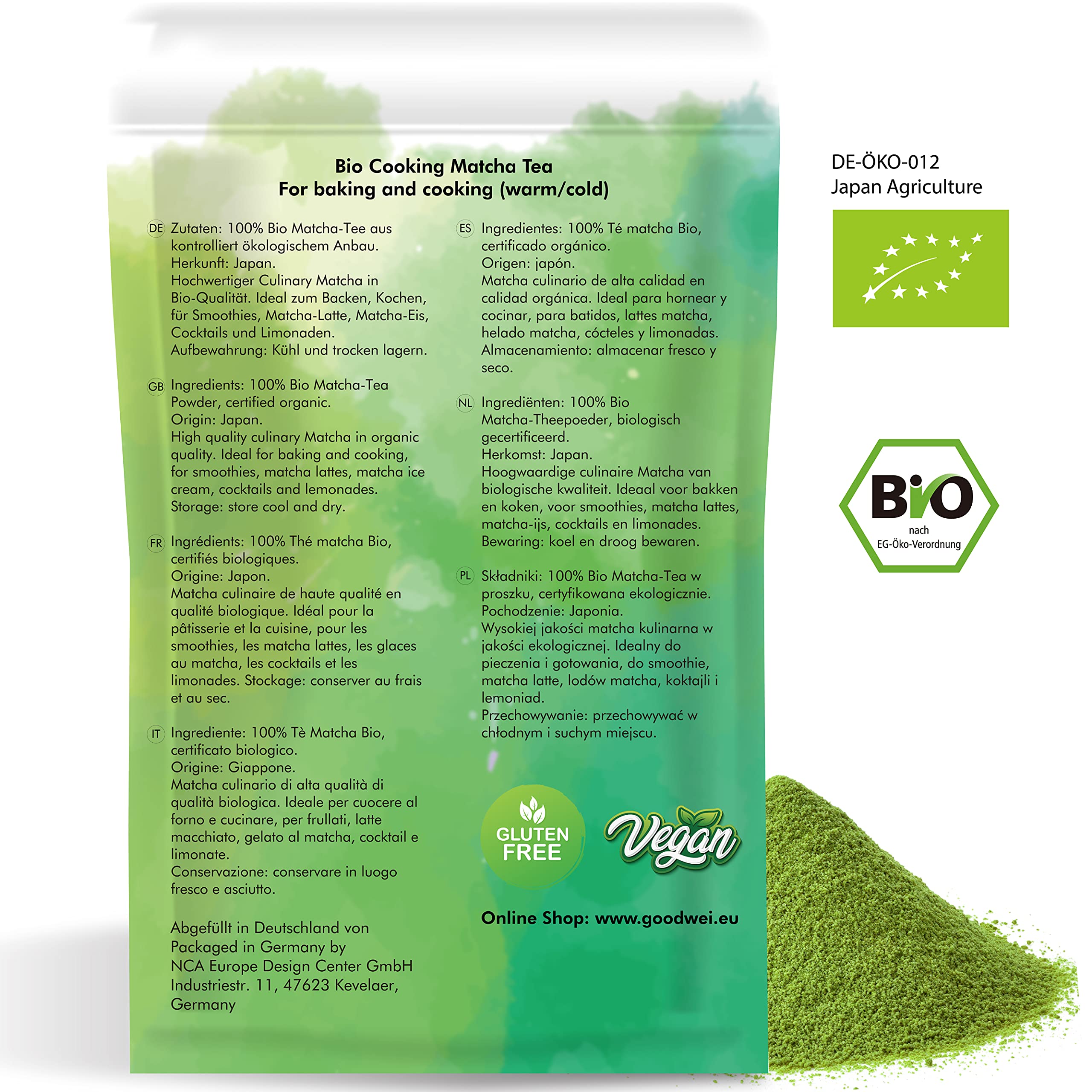 Zielona herbata Matcha w proszku organiczna do pieczenia - Oryginalna Japońska Matcha do Gotowania w najlepszej kulinarnej jakości (100g)